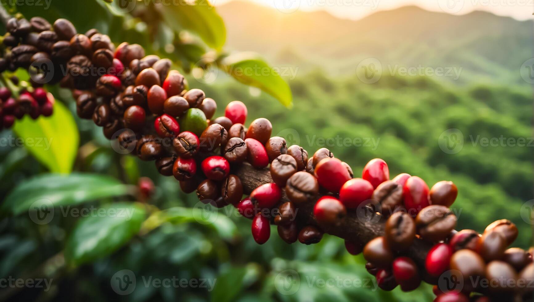 ai genererad kaffe mogning på en plantage foto