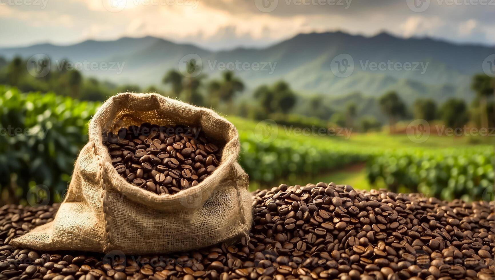 ai genererad kaffe skörda på plantage foto