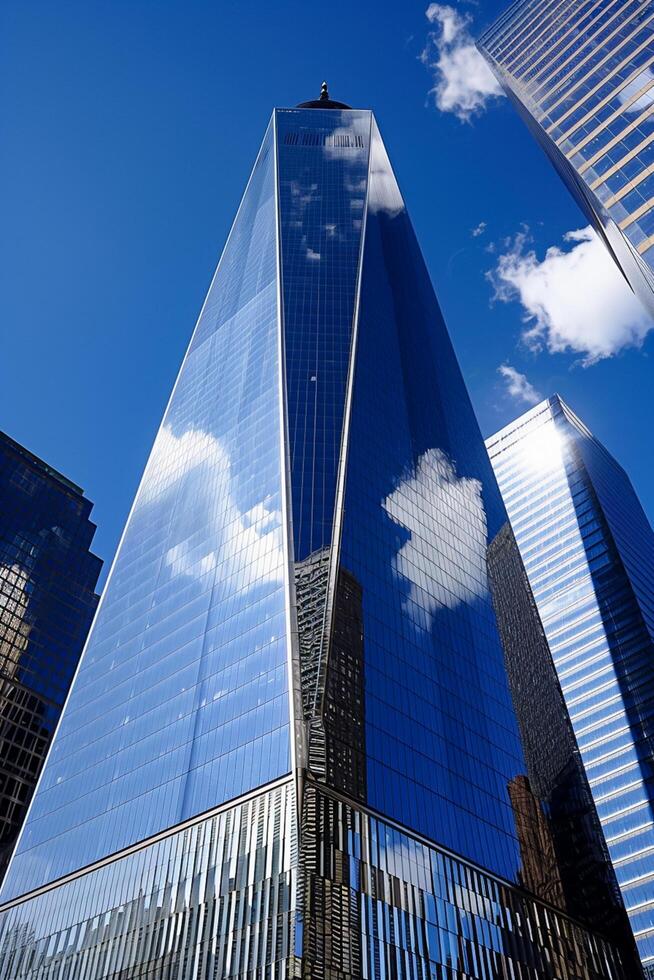 ai genererad Foto av höga skyskrapor, fångande de omgivande byggnader och himmel ai genererad