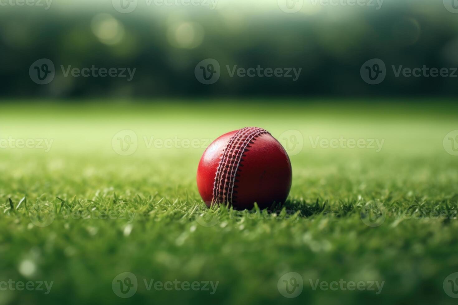 ai genererad grön torva och cricket boll foto