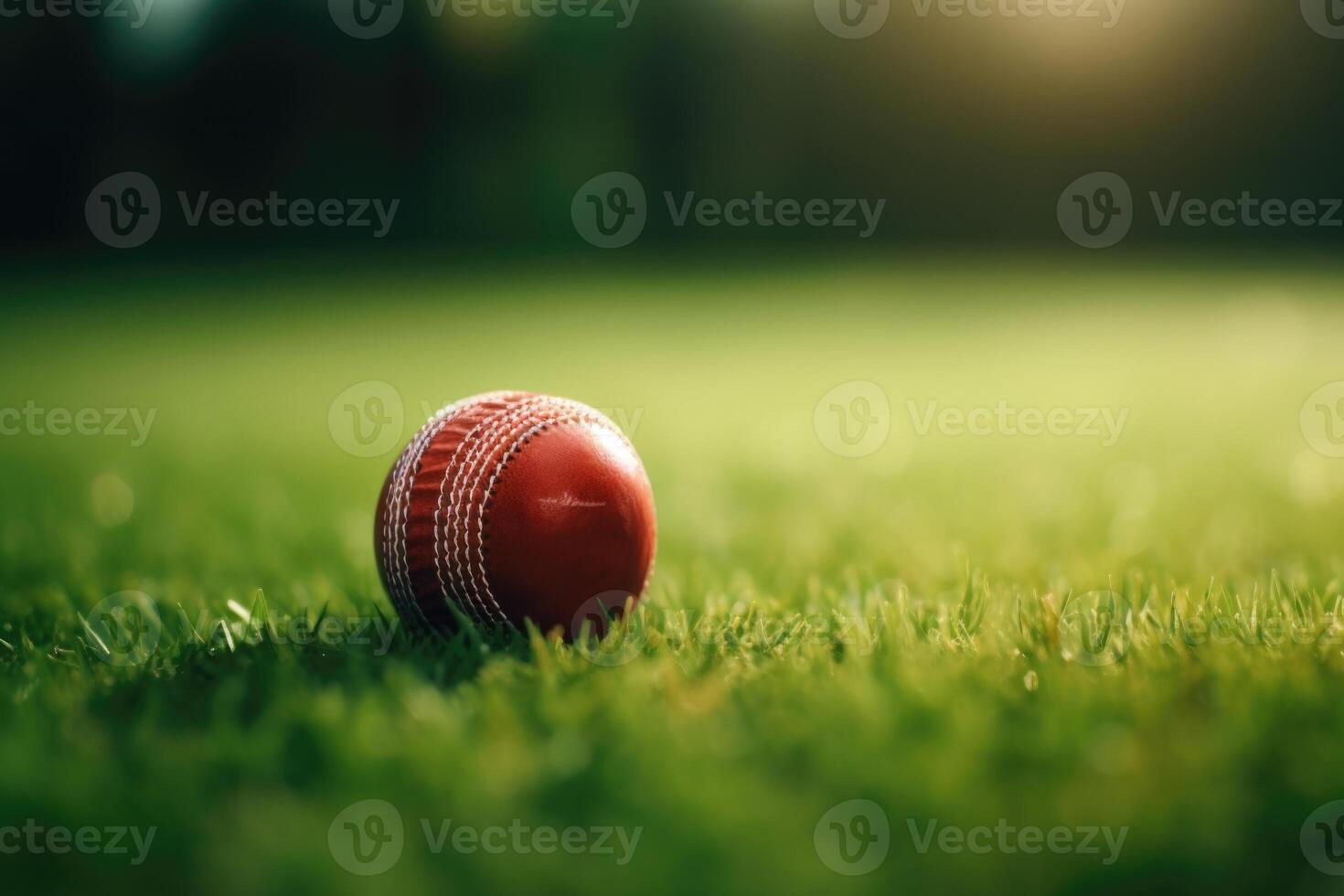 ai genererad grön torva och cricket boll foto