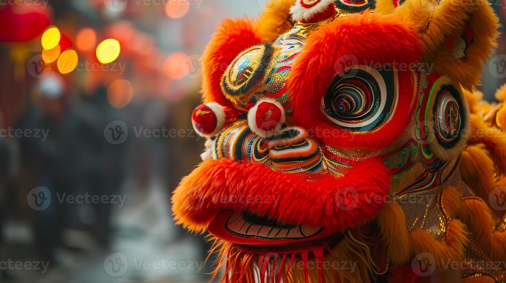 ai genererad lejon dansa firande, kinesisk ny år tradition i vibrerande form foto