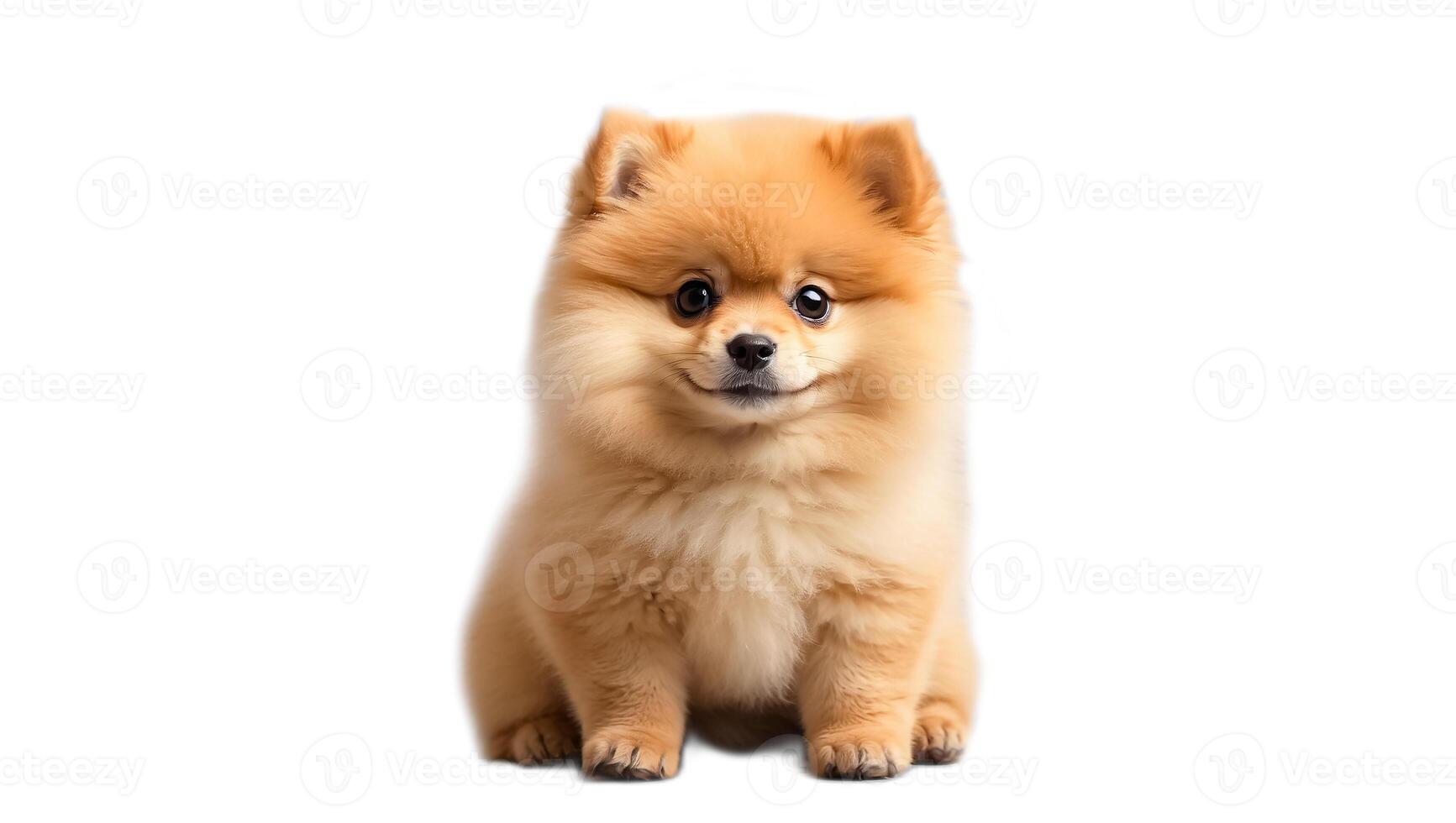 ai genererad pomeranian spets hund är isolerat på en vit bakgrund foto