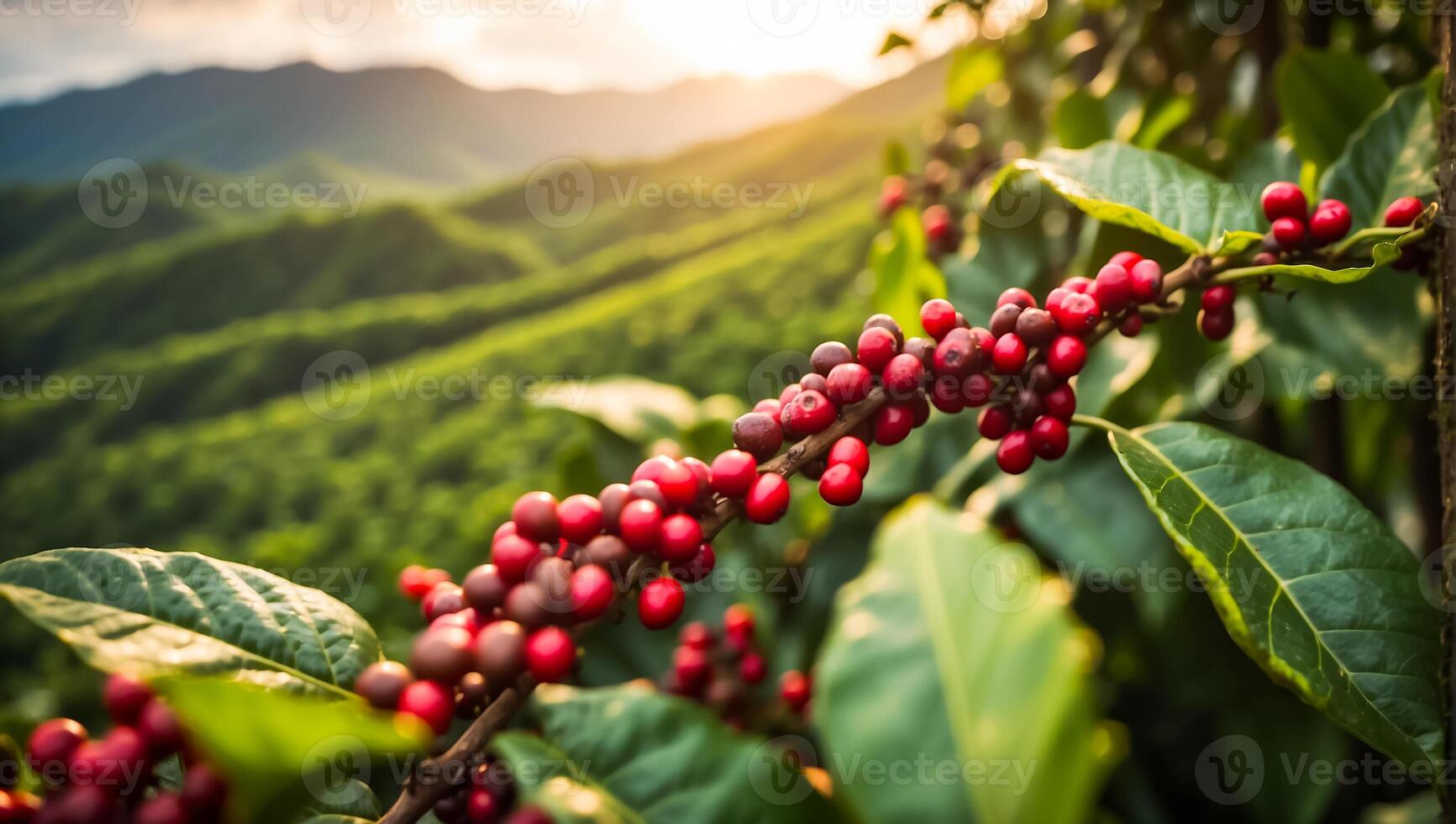 ai genererad kaffe mogning på en plantage foto