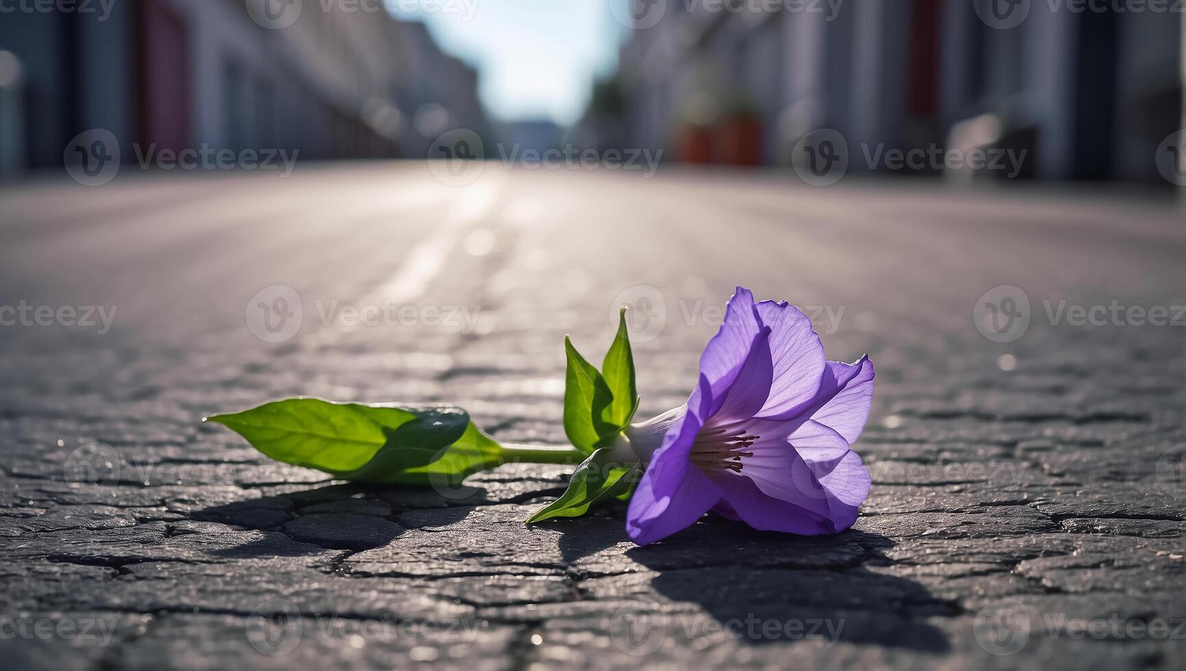 ai genererad skön ensam blomma växer från asfalt foto