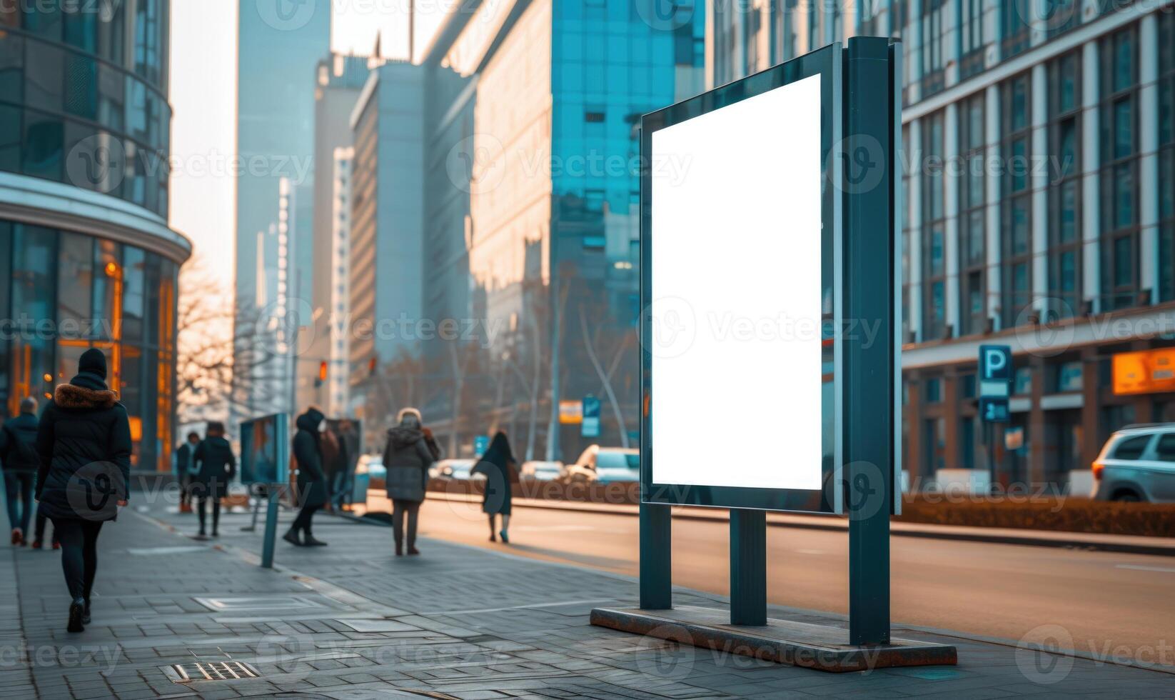 ai genererad tom gata anslagstavla på stad gata. falsk upp av vertikal reklam stå i de gata foto