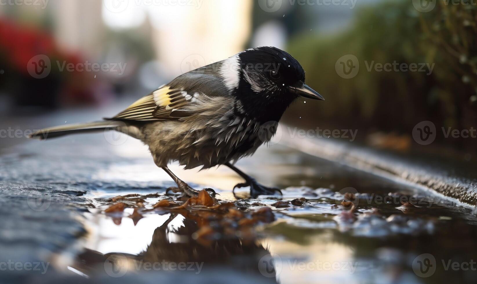 ai genererad bra mes parus större i en pöl efter de regn foto