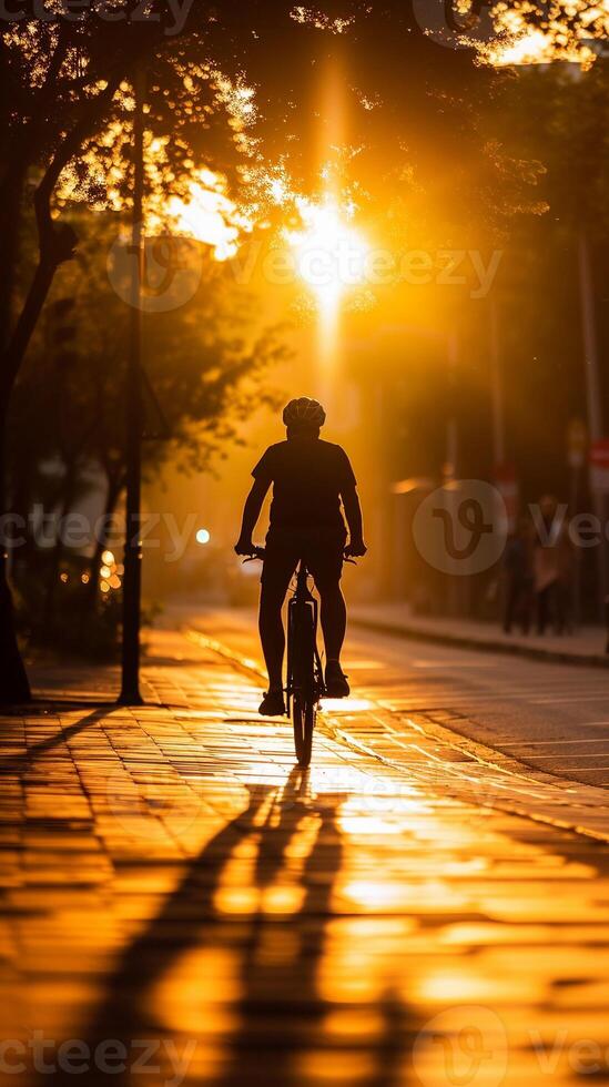 ai genererad cyklist på solnedgång, bakgrund bild, generativ ai foto