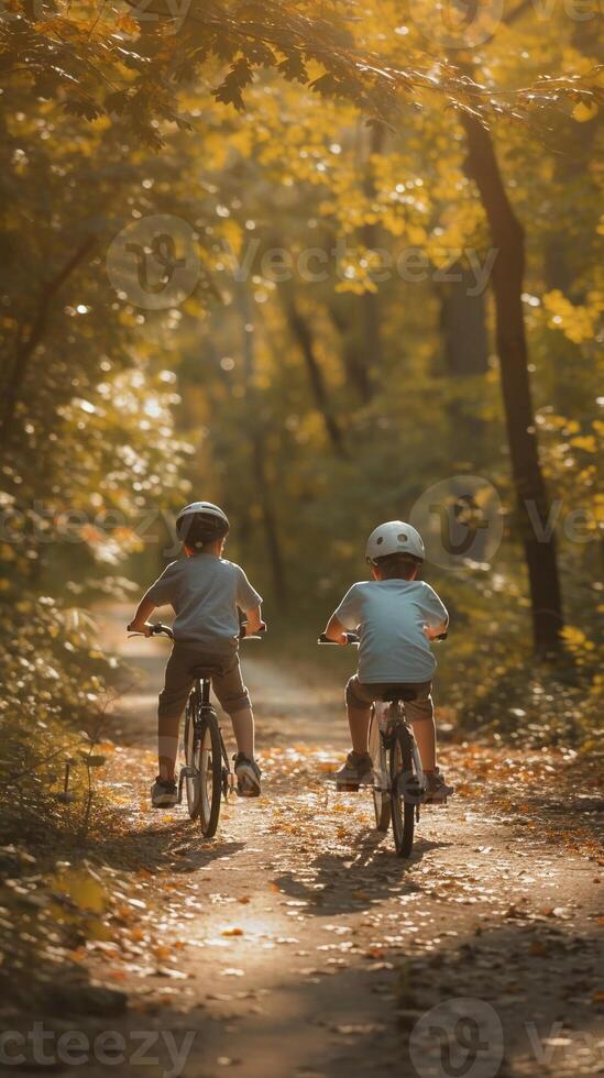 ai genererad familj cykel rida, familj cykling tillsammans i en parkera, bakgrund bild, generativ ai foto