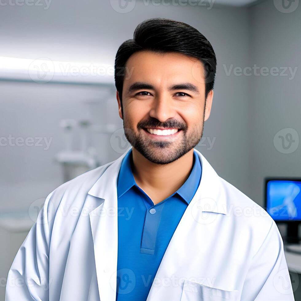 ai genererad Lycklig leende läkare sjukhus rum - genererad bild foto