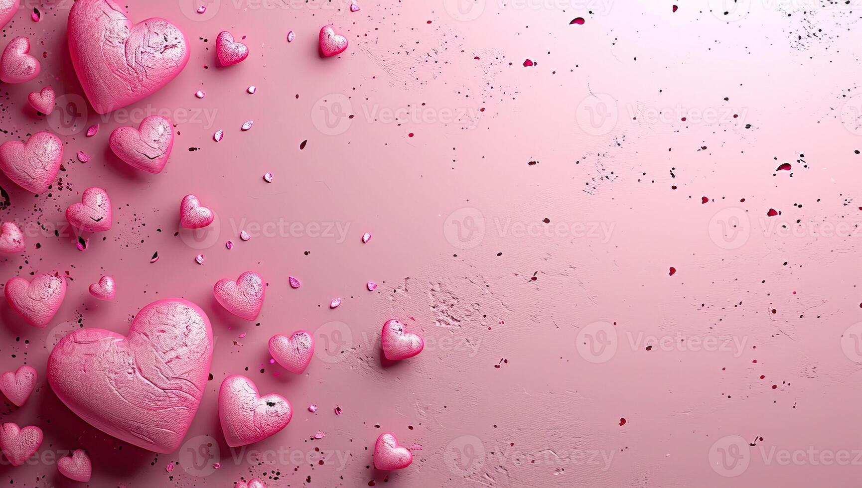 ai genererad hjärtans dag bakgrund med rosa hjärtan och konfetti på rosa bakgrund foto