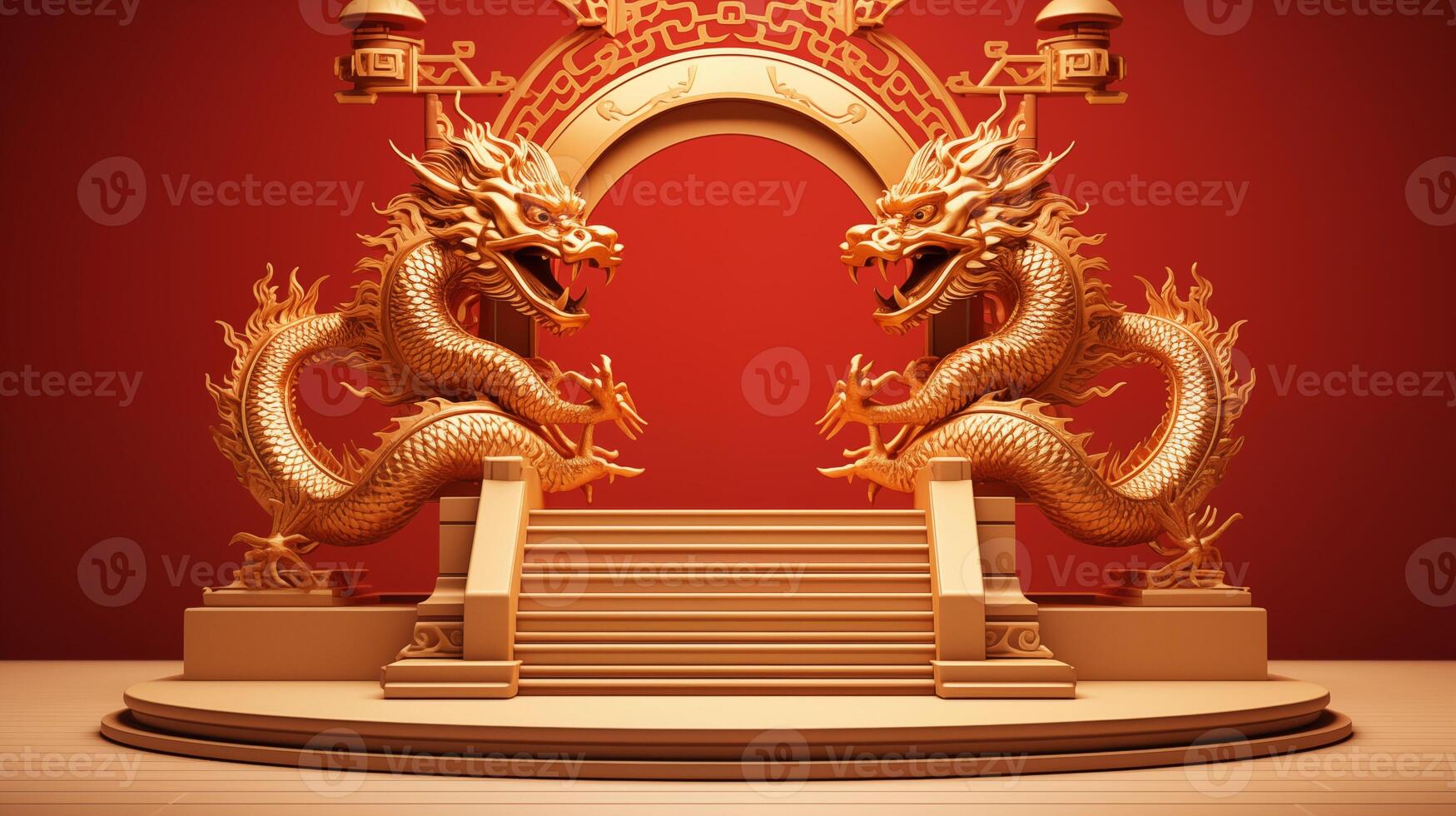 ai genererad kinesisk ny år och gyllene drake år podium foto