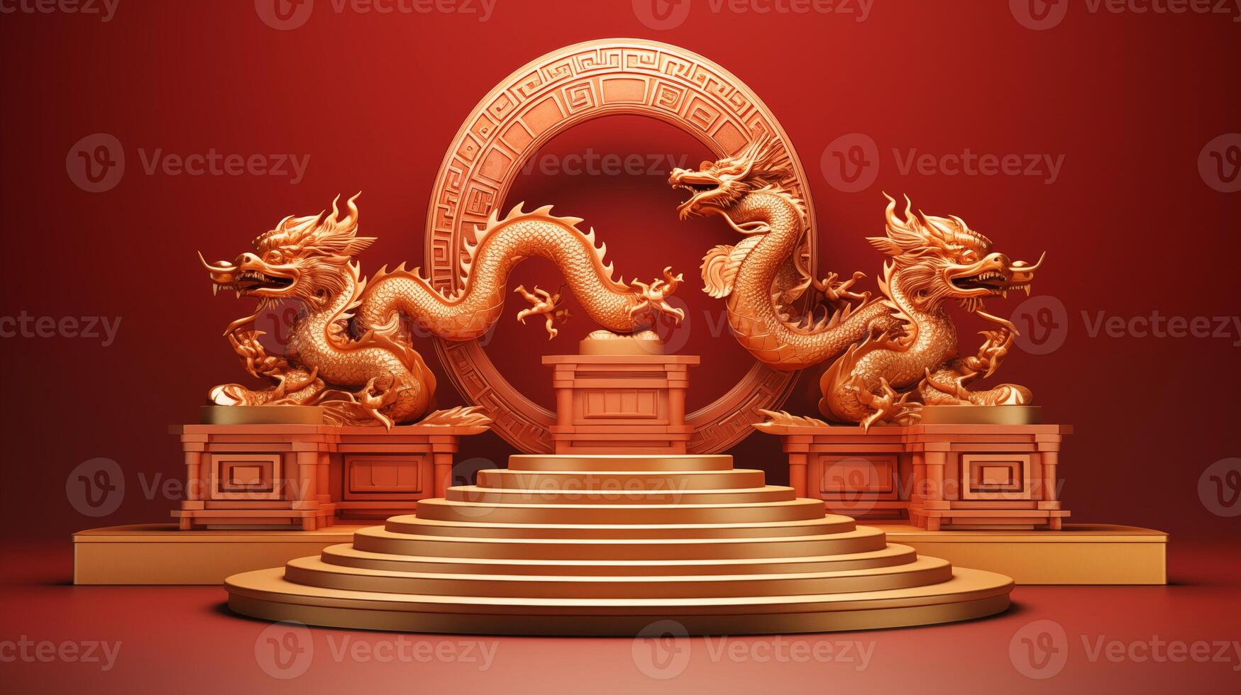 ai genererad kinesisk ny år och gyllene drake år podium foto