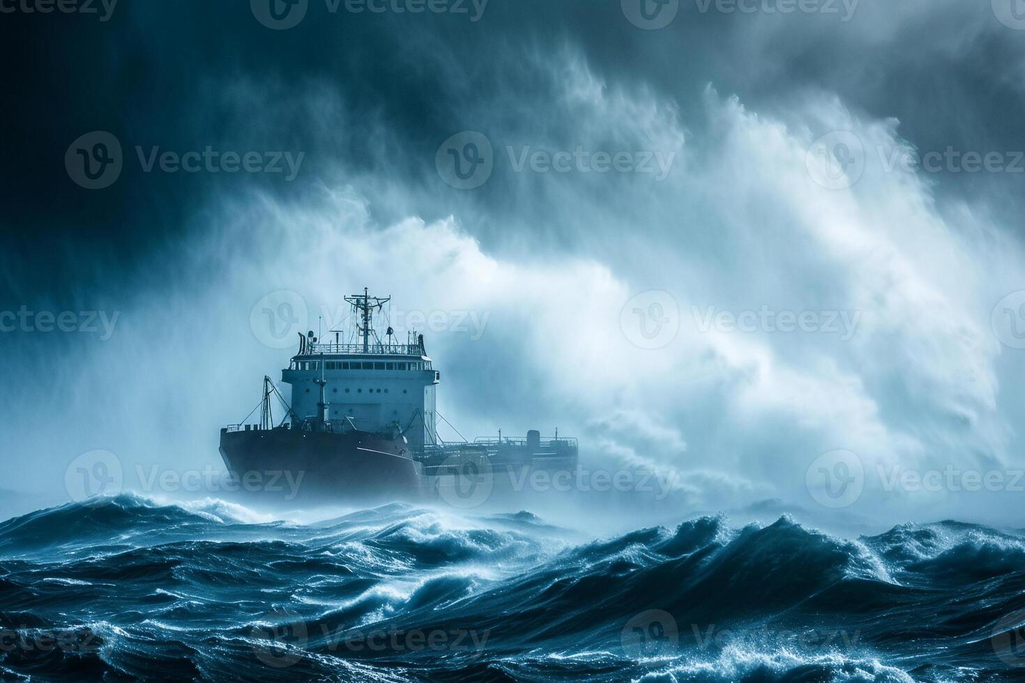 ai genererad tankfartyg fartyg fartyg är segling i hav genom de tung storm . foto