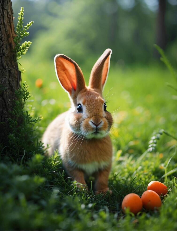 ai genererad kanin i de trädgård foto