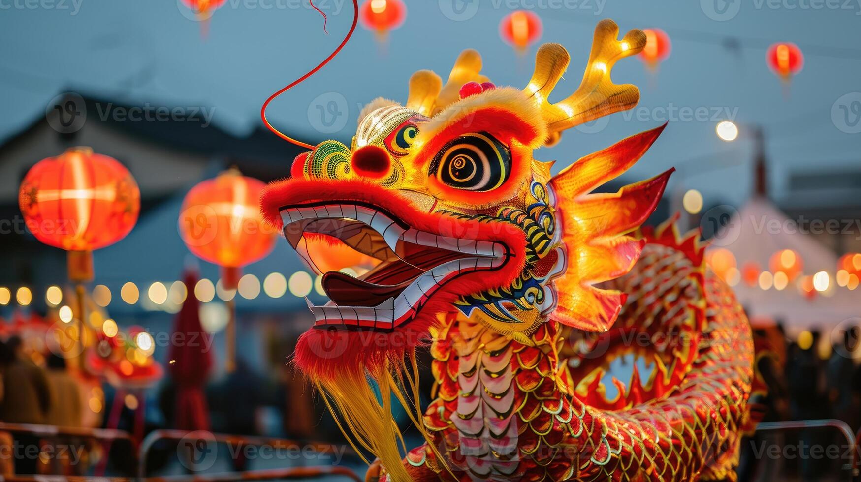 ai genererad kinesisk drake levande visas på en kinesisk ny år firande, ai genererad foto