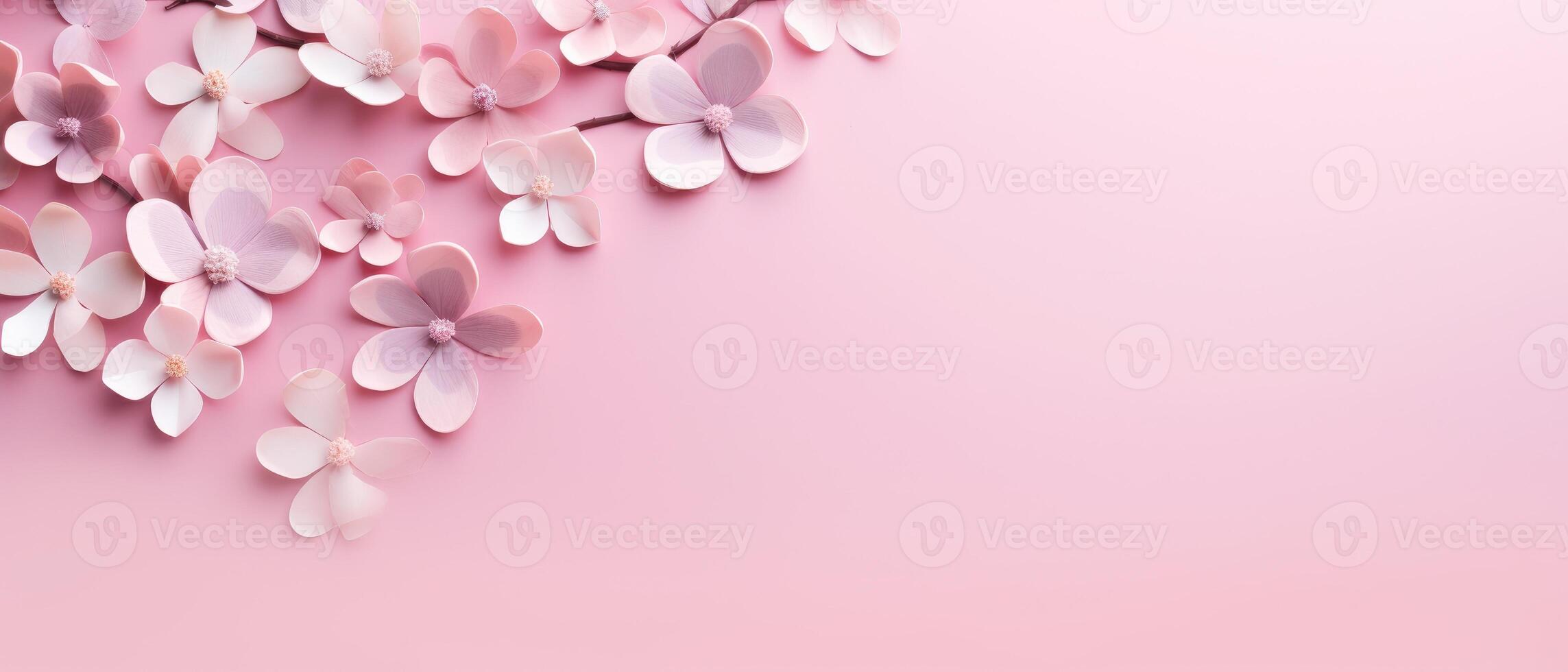 ai genererad en charmig arrangemang av rosa blommor och hjärtan på en rosa bakgrund, perfekt för mors dag, hjärtans dag, eller födelsedag firande, ai genererad. foto