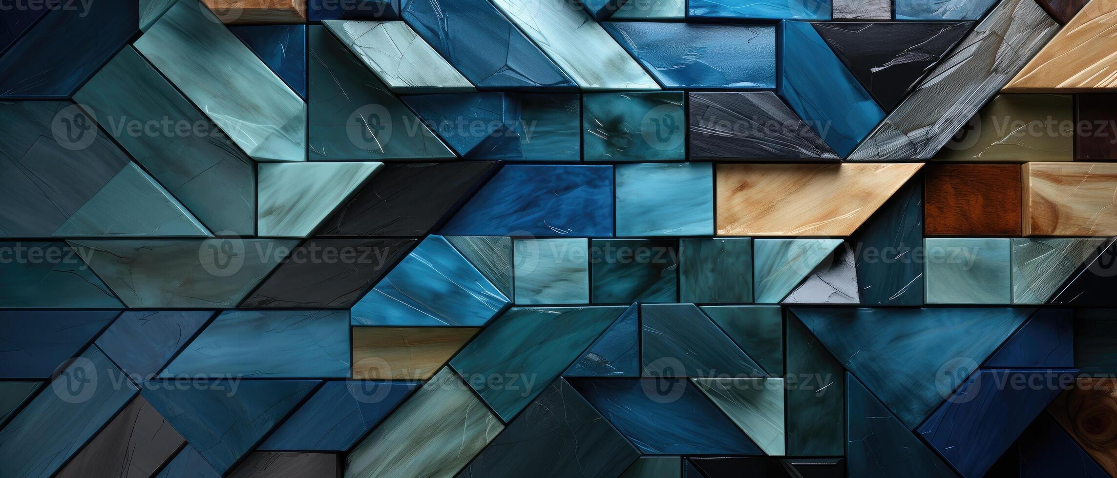 ai genererad fängslande abstrakt textur visa upp glansig blå trä- glaserad deco mosaik- kakel, tillsats glamour till några yta, ai genererad. foto