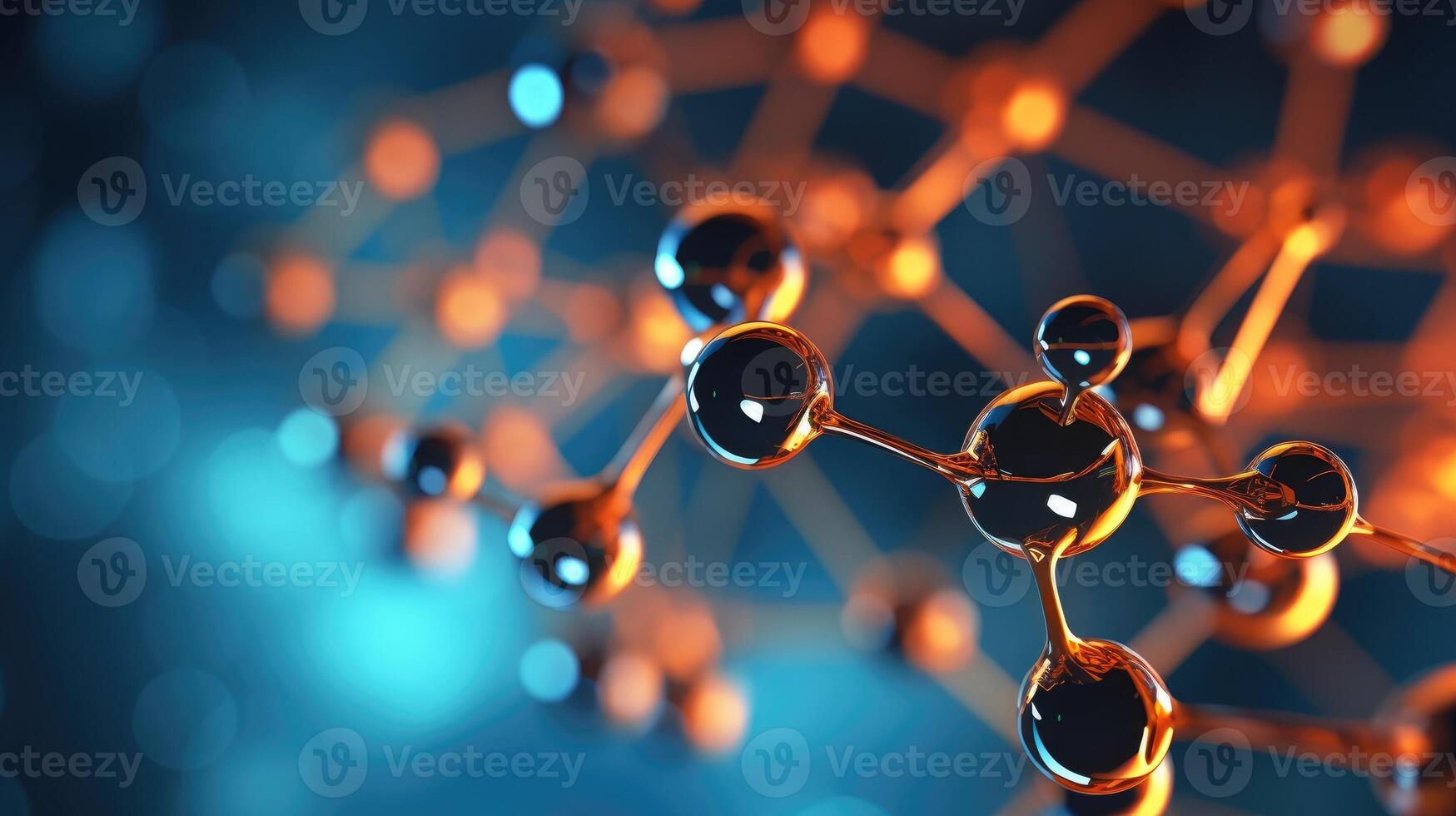 ai genererad molekyl eller atom, abstrakt molekyl strukturera för vetenskaplig eller medicinsk bakgrund, 3d illustration, ai genererad foto