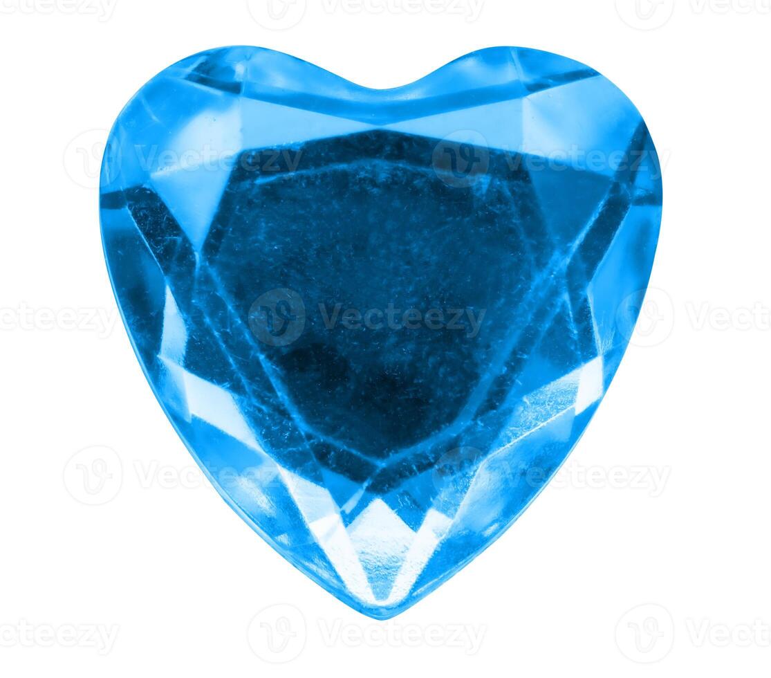 blå hjärta form kristall valentines dag symbol klistermärke isolerat på vit bakgrund foto