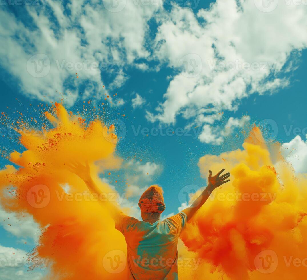 ai genererad färgrik regnbåge indisk människor fira holi festival foto