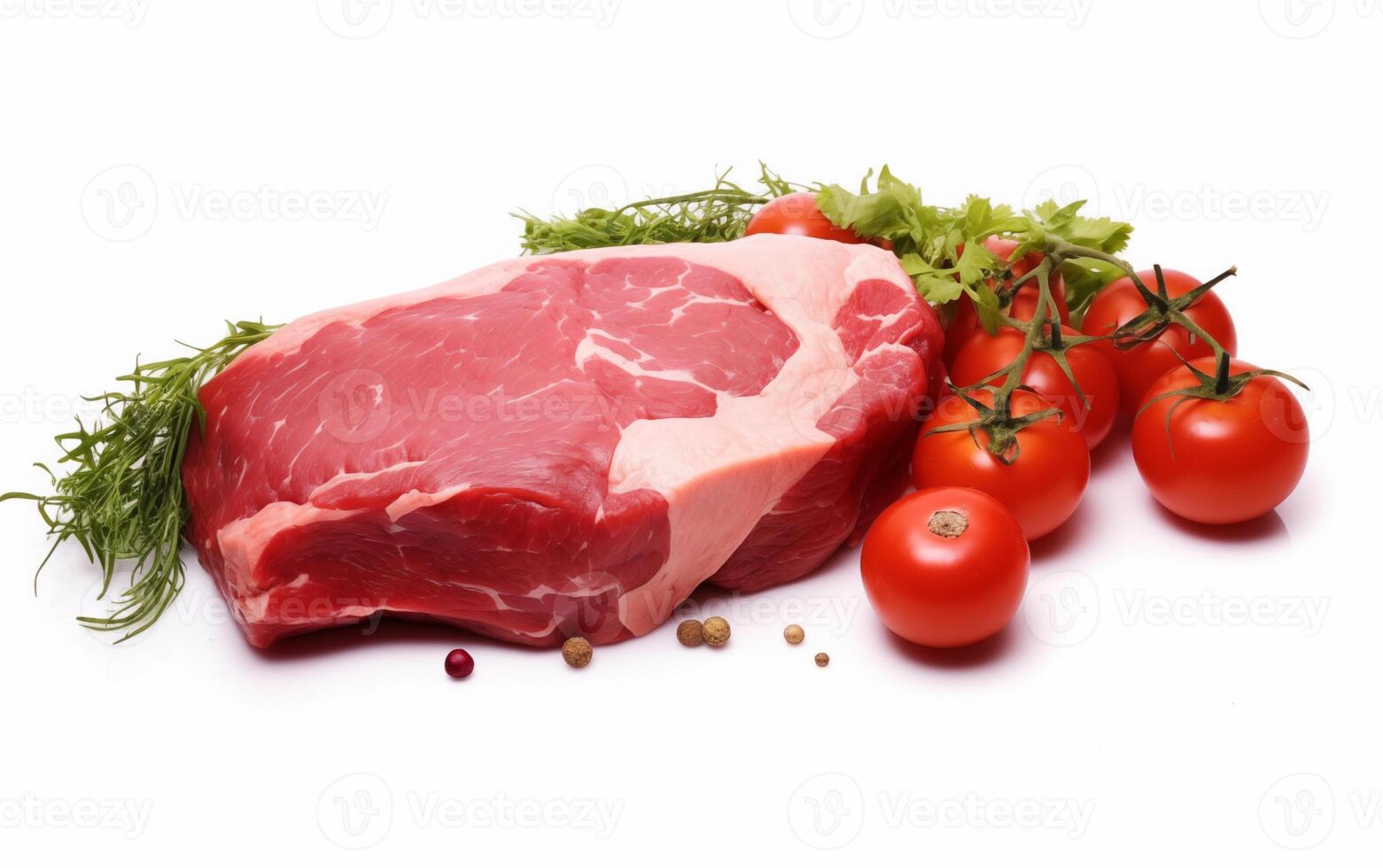 ai genererad kött ko redo med vegetabiliska för matlagning isolerat på vit bakgrund foto