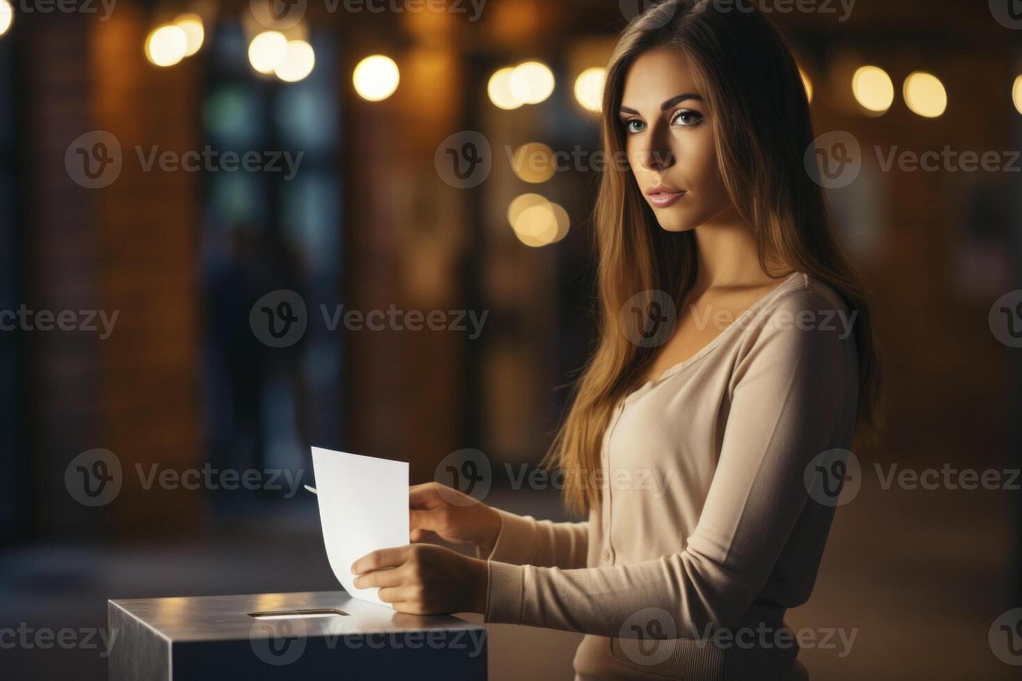 ai genererad ivrigt sätta deras rösta in i de valsedel låda, de väljarens hand ställer ut de väsen av demokrati foto