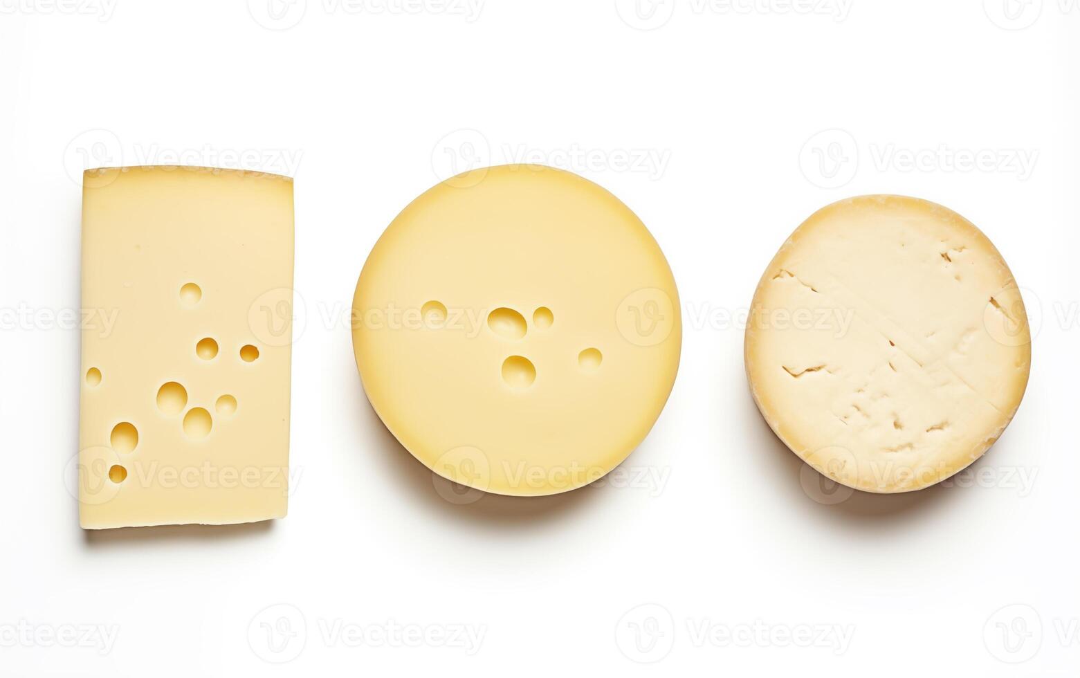 ai genererad gott ost bitar isolerat på vit bakgrund foto