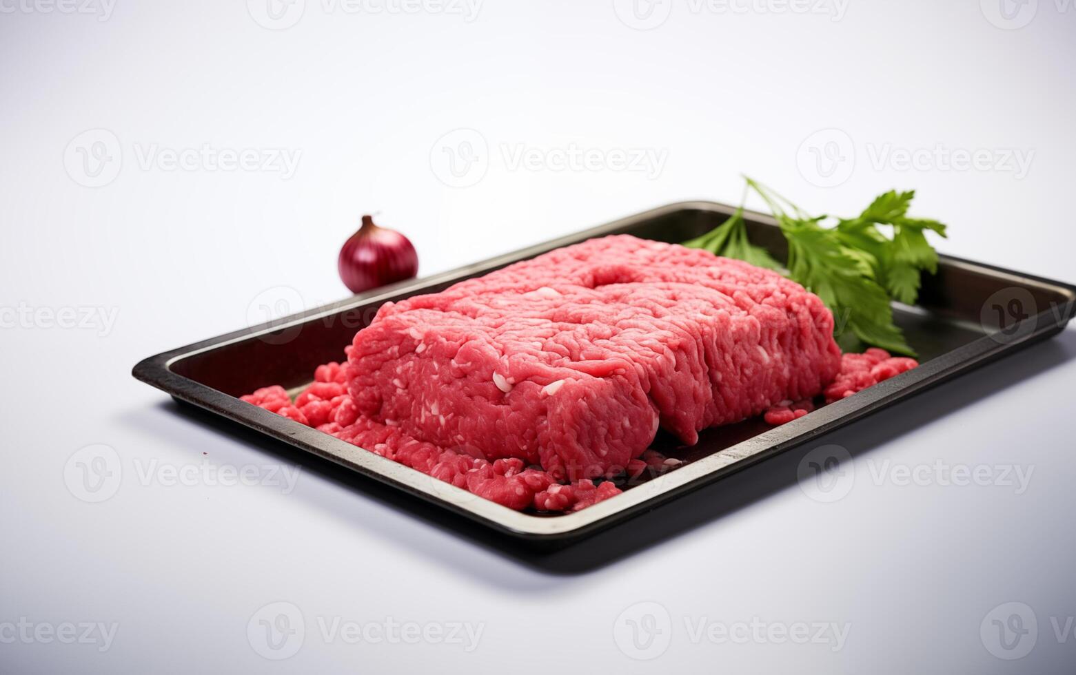 ai genererad färsk mald kött redo för matlagning isolerat på vit bakgrund foto
