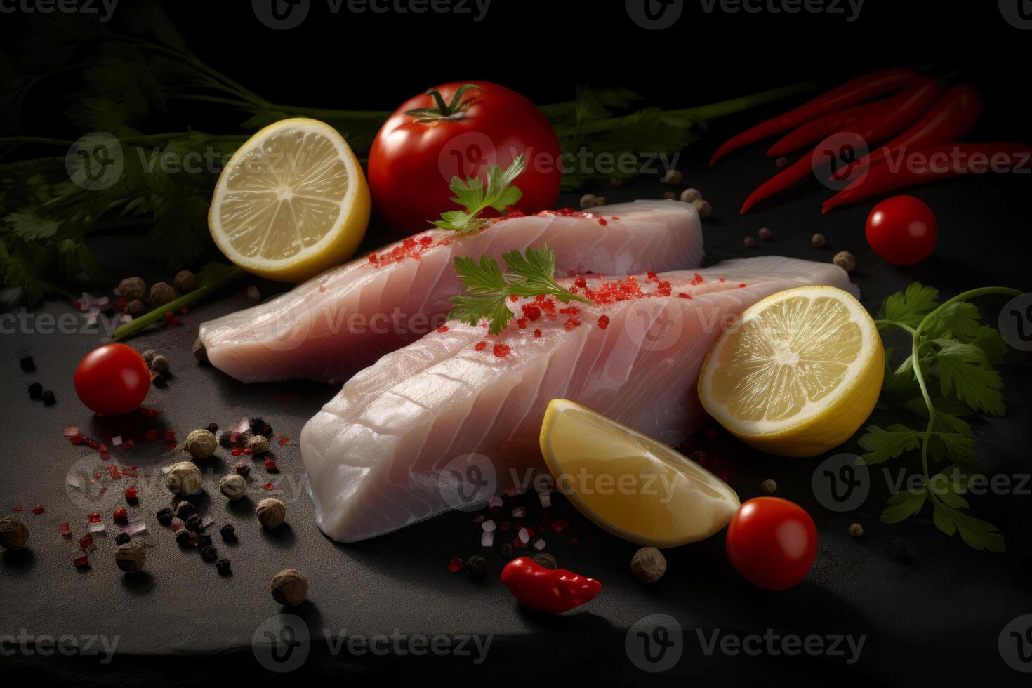 ai genererad uppmärksamhet gripa tag i visuellt lockande fisk filea med kryddor. generera ai foto