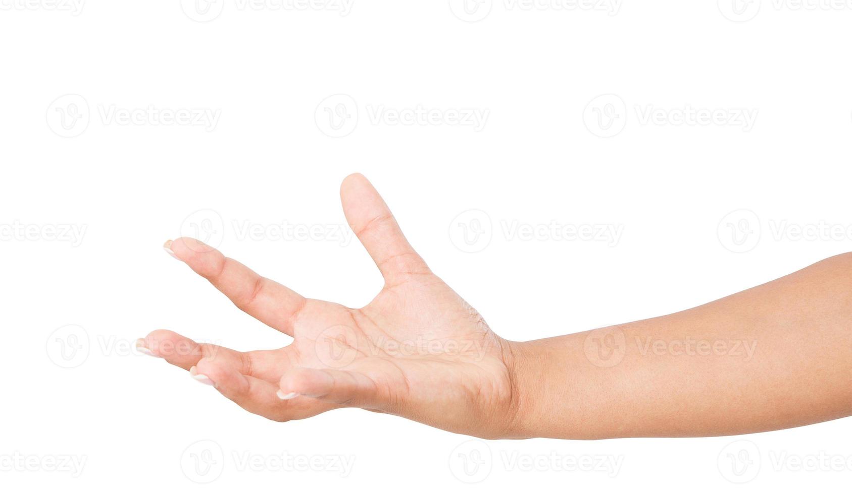 afro amerikansk öppen kvinnas hand, handflatan upp isolerad på vit bakgrund foto