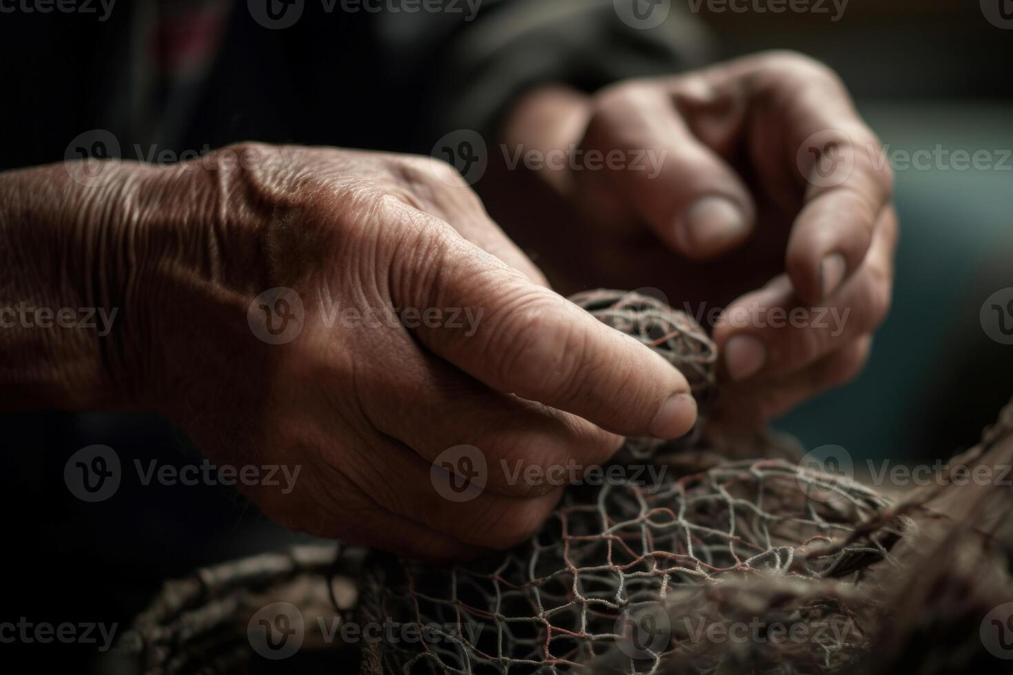 ai genererad manlig händer innehav fiske netto. generera ai foto