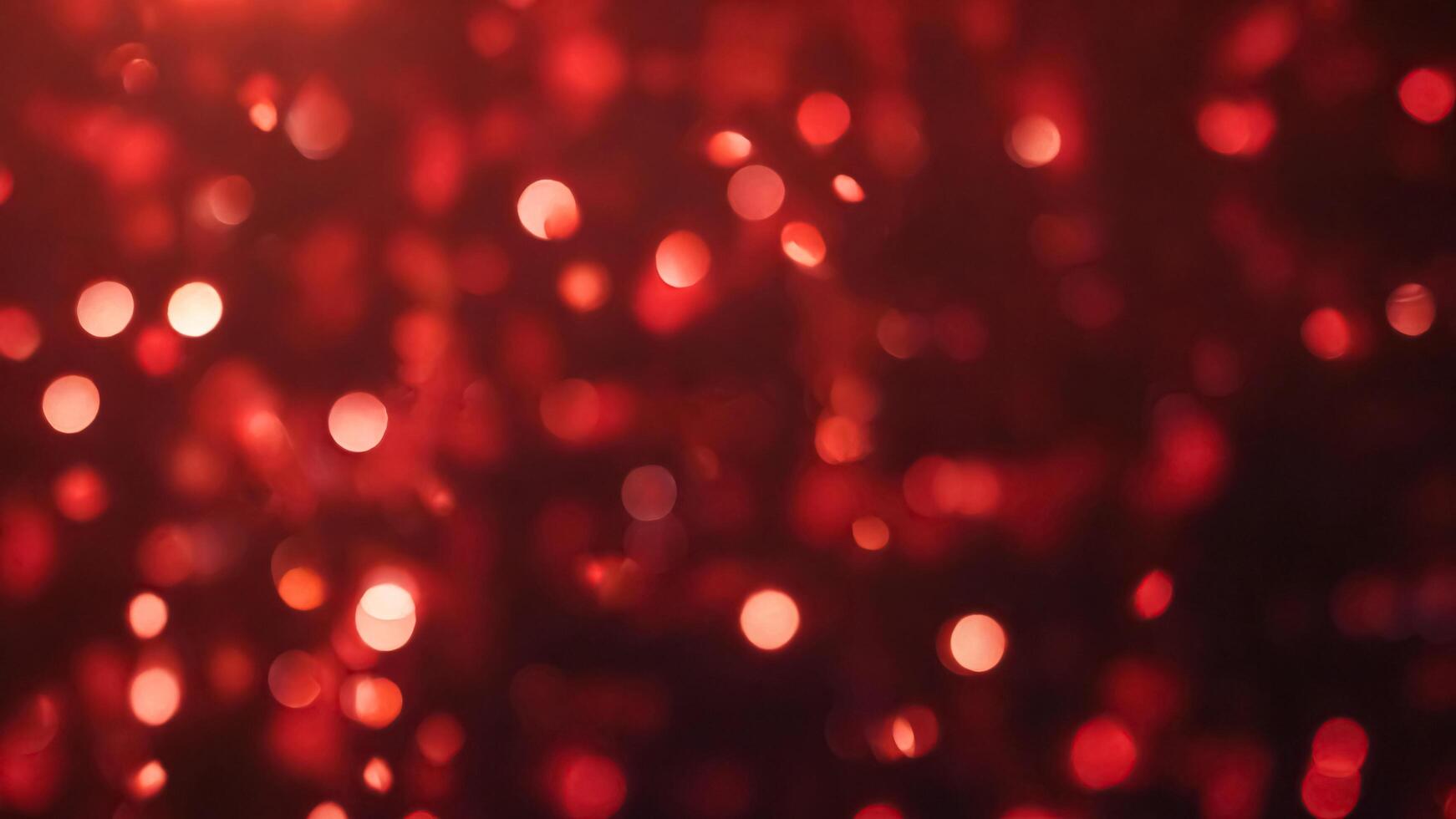 ai genererad röd gnistrande bokeh lampor på suddigt bakgrund. festlig abstrakt design, kärlek begrepp. defocused cirkel lampor, faller skinande konfetti foto
