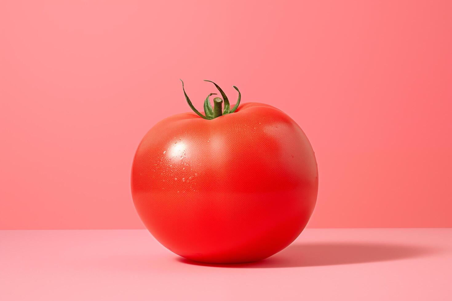 ai genererad ett aptitlig tomat är isolerat på en rosa bakgrund. ai generativ foto