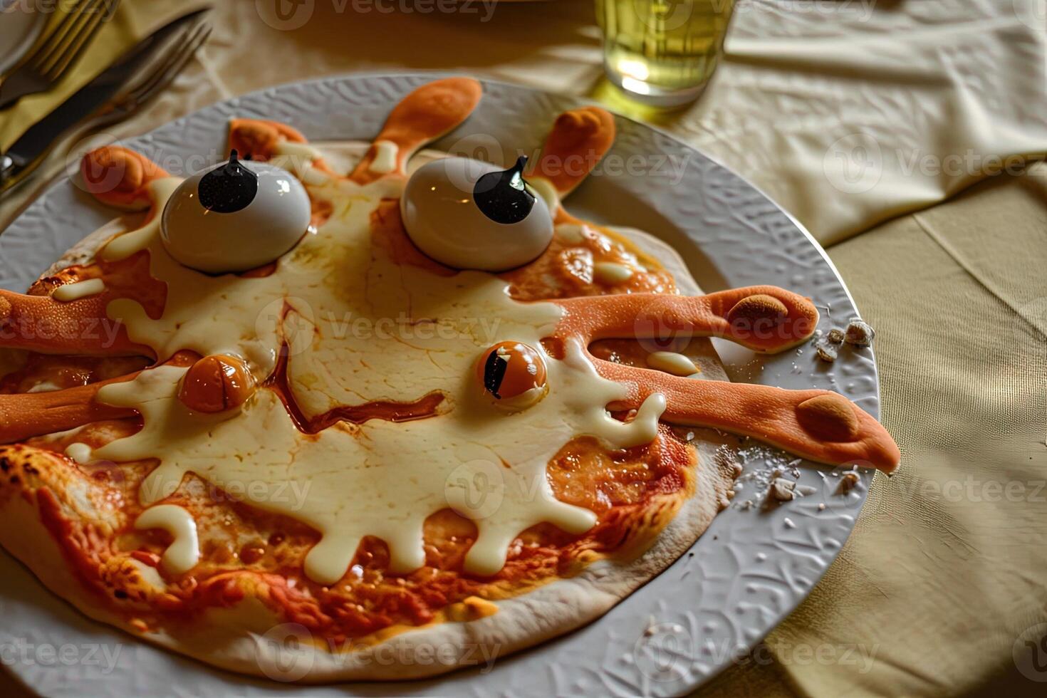 ai genererad utomjording form tillverkad pizza illustration foto