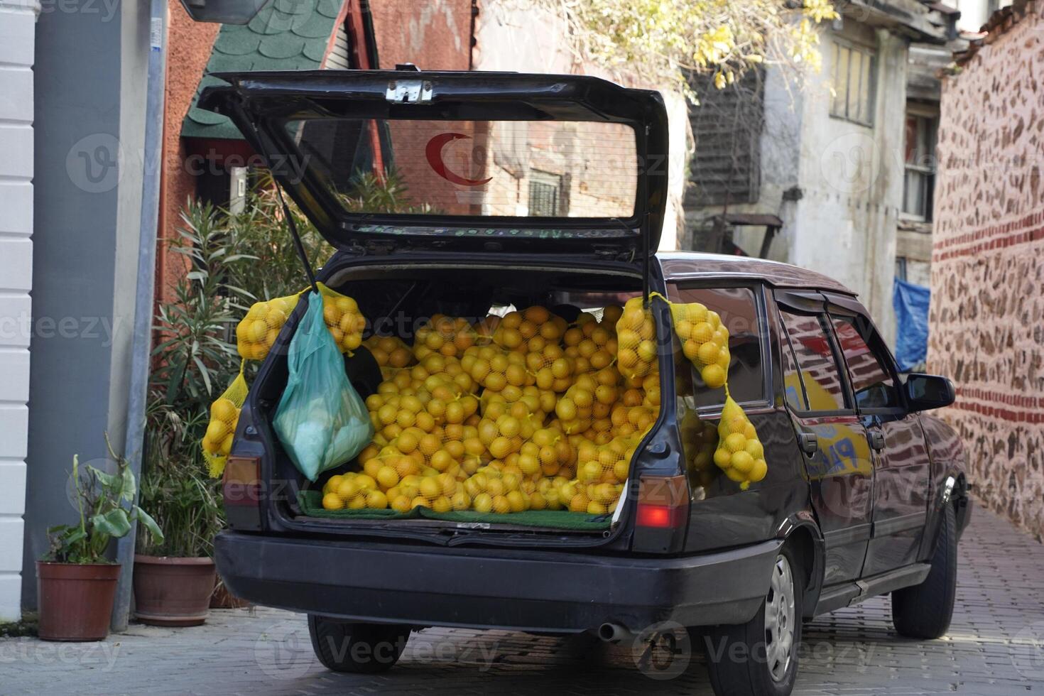 citroner dörr till dörr försäljning med bil i anadolu kavagi by istanbul bosphorus kryssning foto