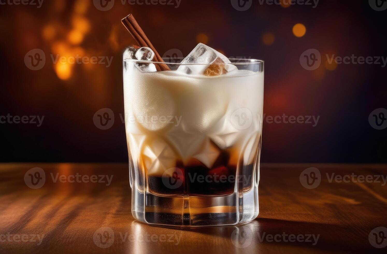 ai genererad mjuk dryck med is, vit ryska alkoholhaltig cocktail, sommar cocktail med kaffe och grädde, internationell bartendrar dag, mörk bakgrund foto