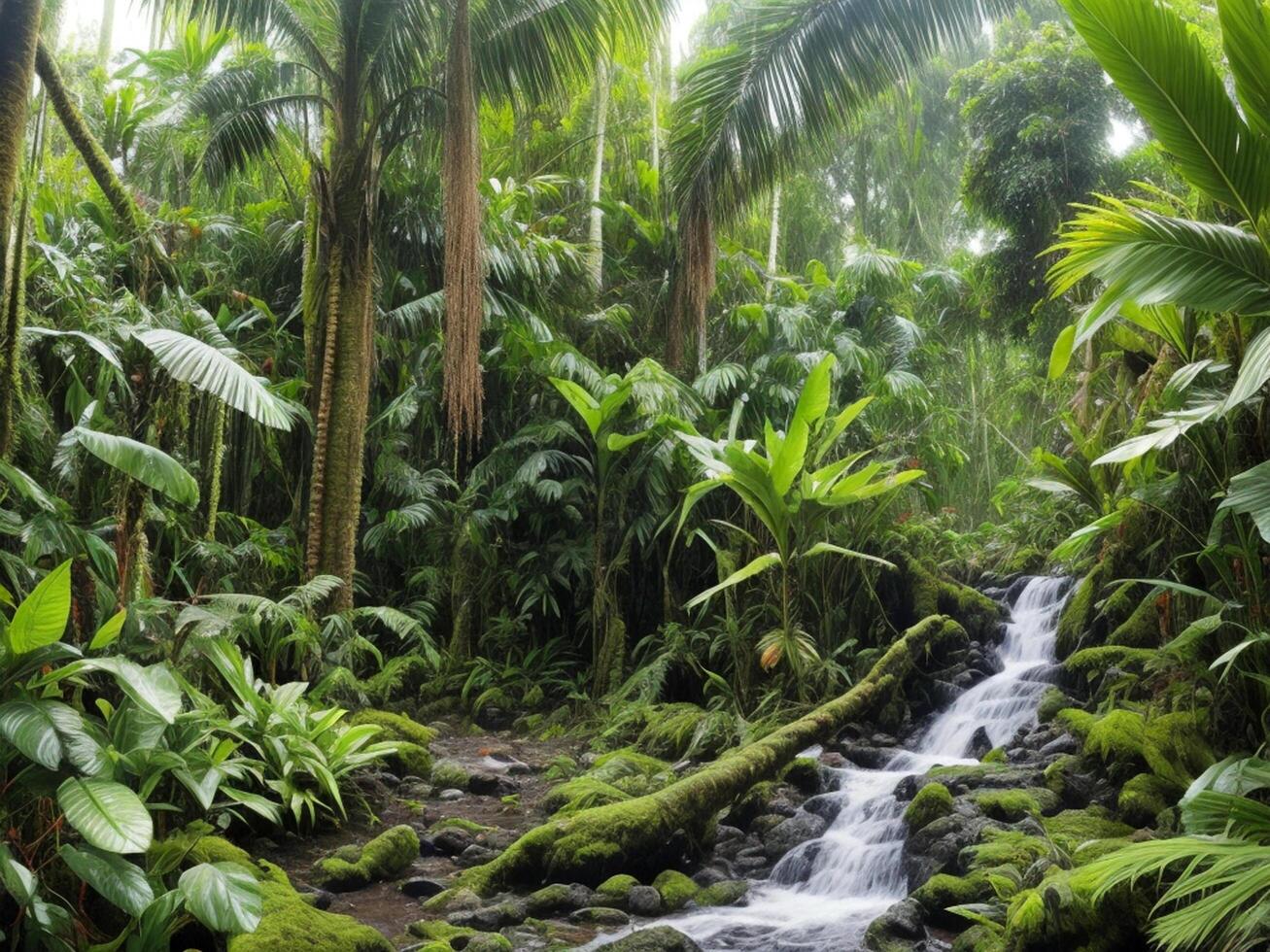 ai genererad tropisk regn skog bakgrund foto