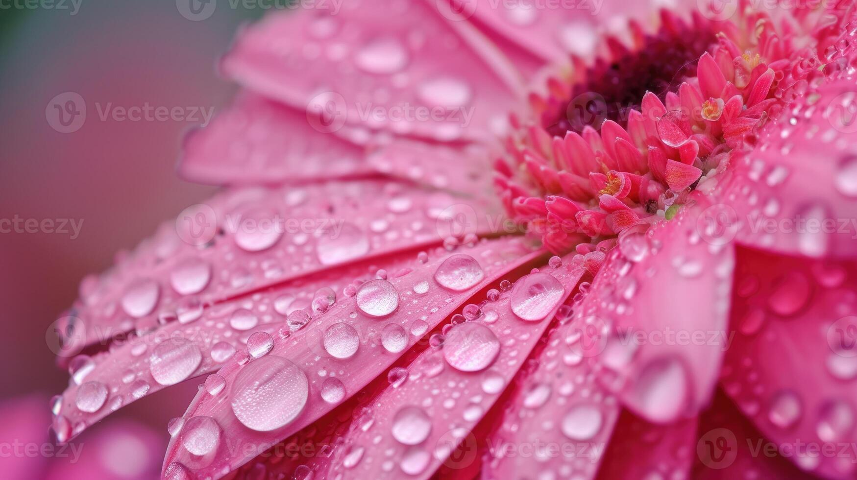 ai genererad närbild av en rosa blomma Utsmyckad med blänkande vatten droppar, en uppfriskande och delikat syn, ai genererad. foto