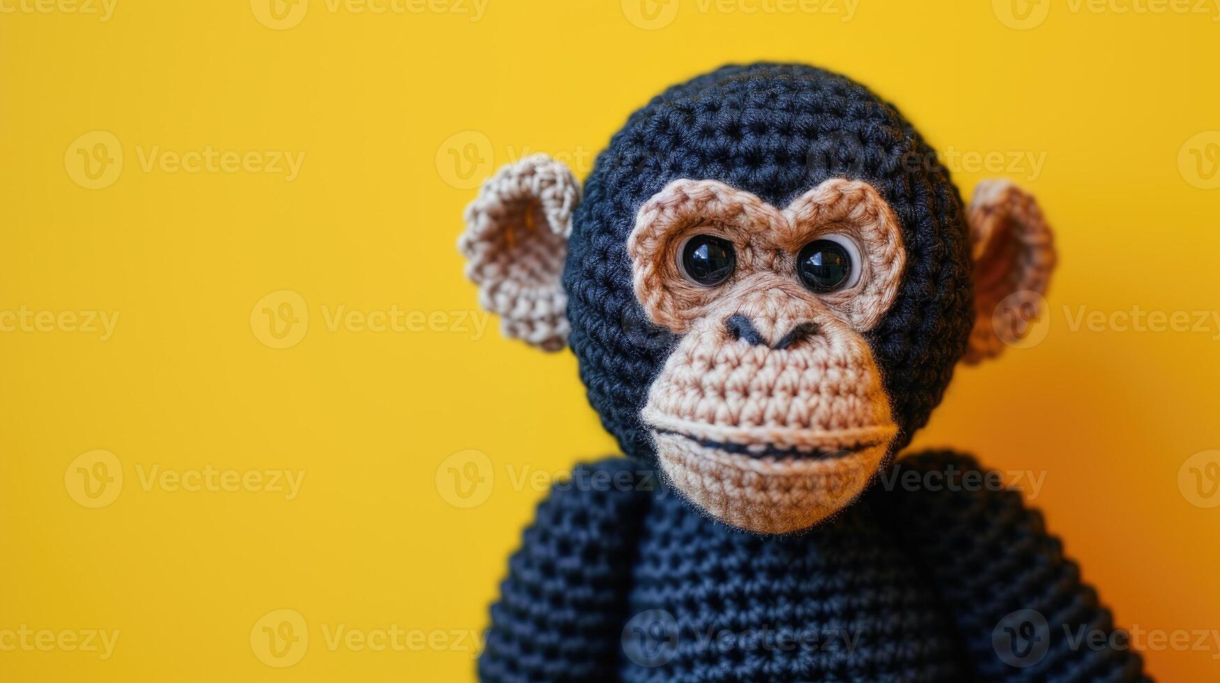 ai genererad virkade schimpans leksak vibrerande bakgrund, handgjord och förtjusande, ai genererad foto