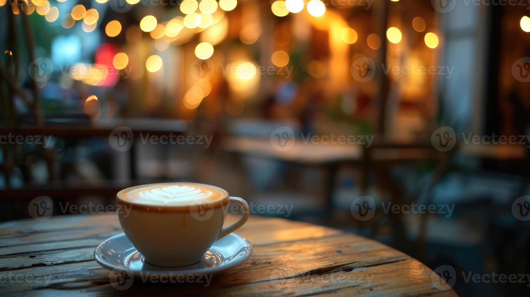 ai genererad en kopp av kaffe på en fat på en tabell i en Kafé, ai genererad foto