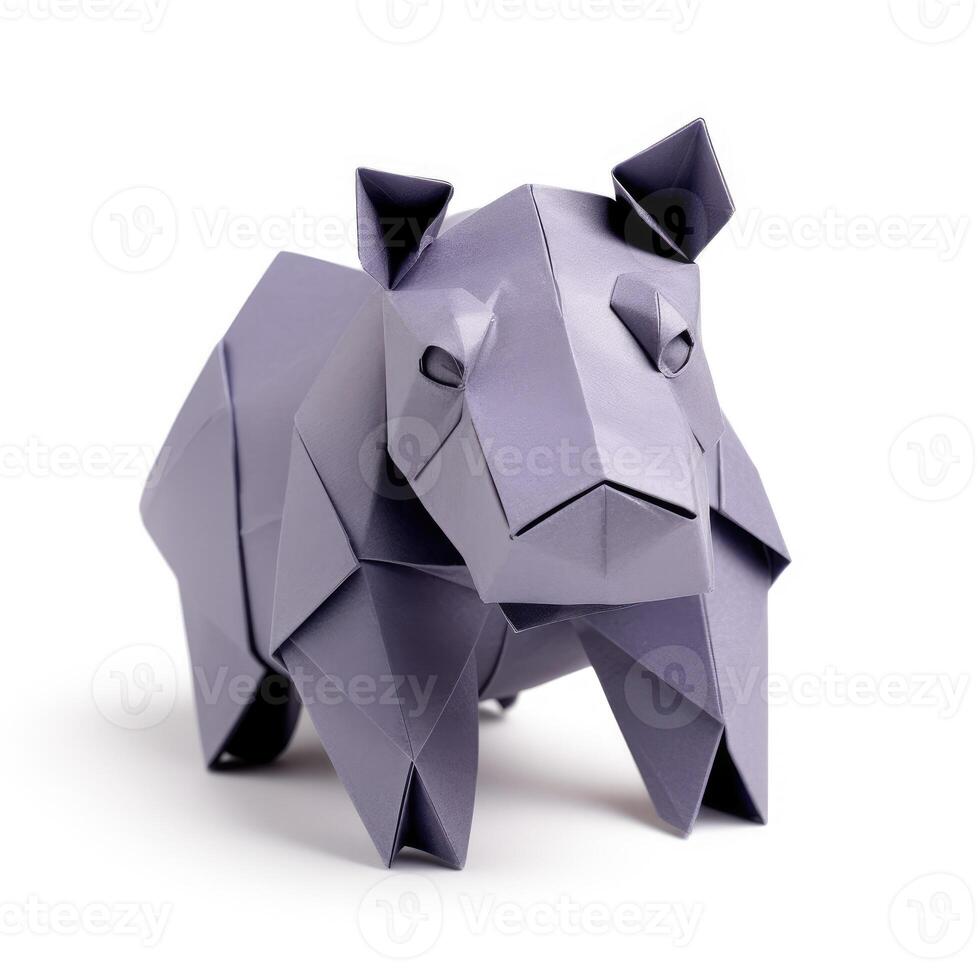 ai genererad färgrik origami flodhäst, unik papper polygon konstverk, idealisk sällskapsdjur begrepp, ai genererad foto