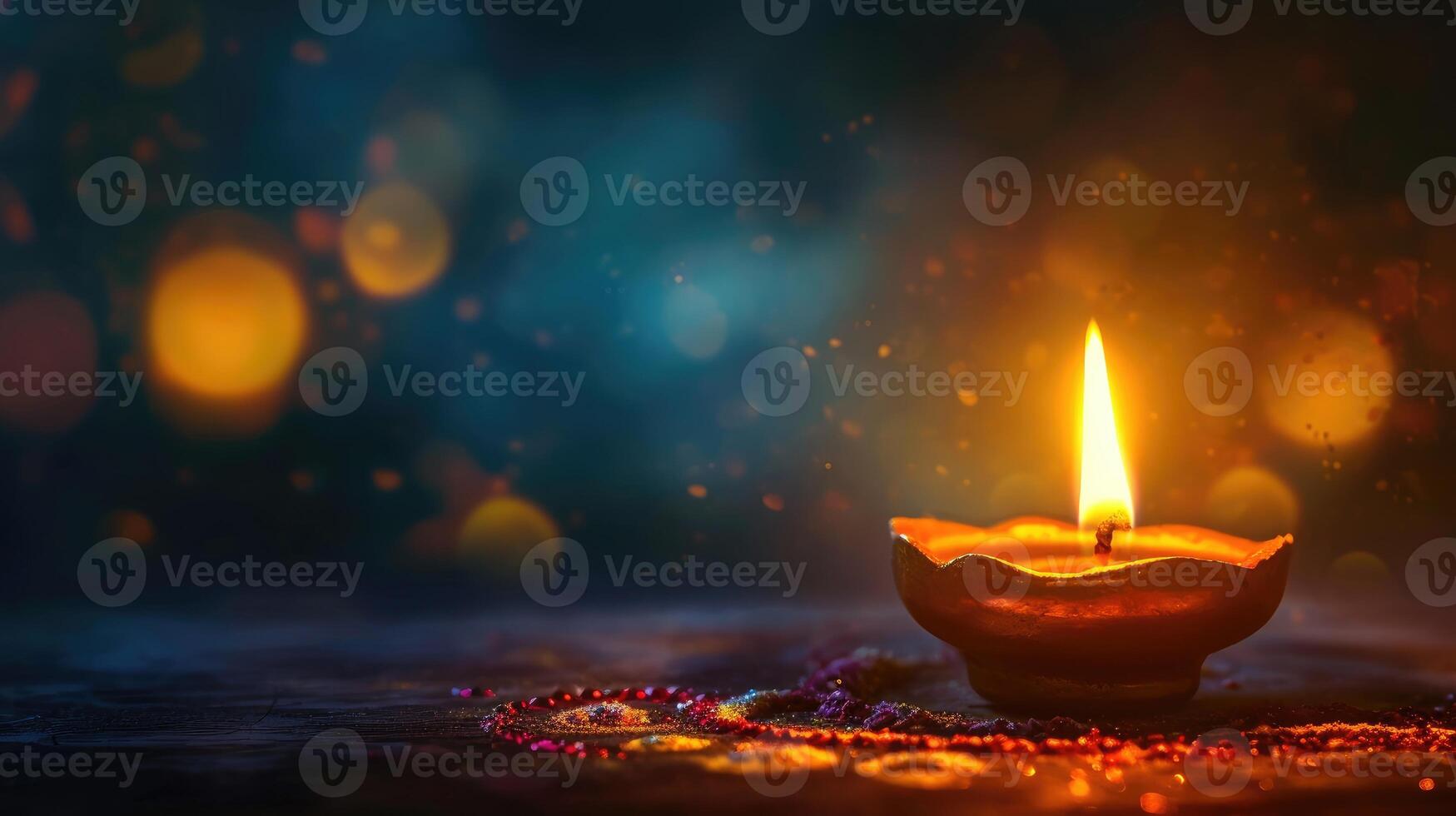 ai genererad diya lampa glödande på natt, fira de glad diwali festival med olja lampa belysning ai genererad foto