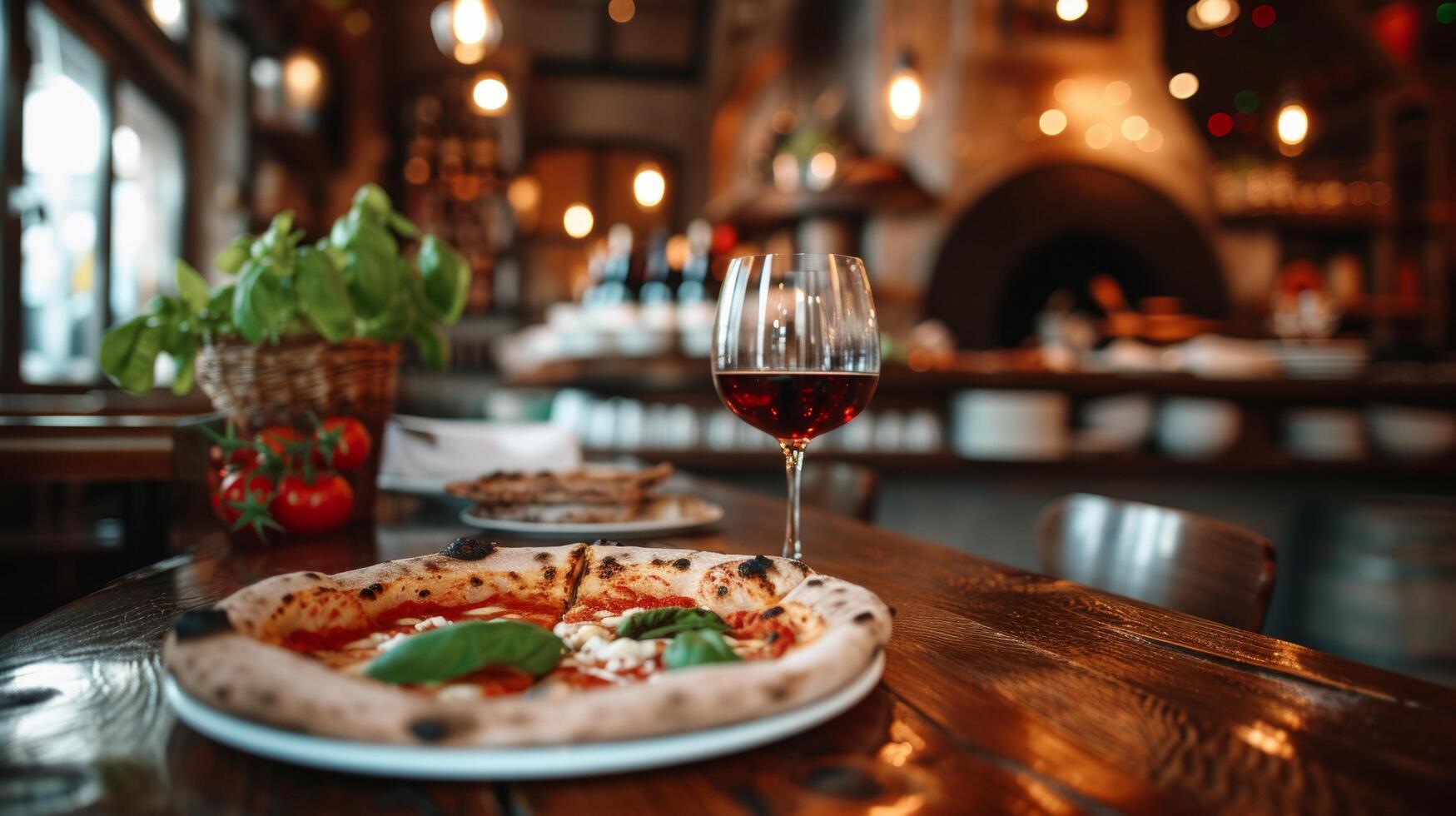 ai genererad en charmig italiensk trattoria tjänande tunn skorpa napolitanska pizzor hetero från de vedeldad ugn foto