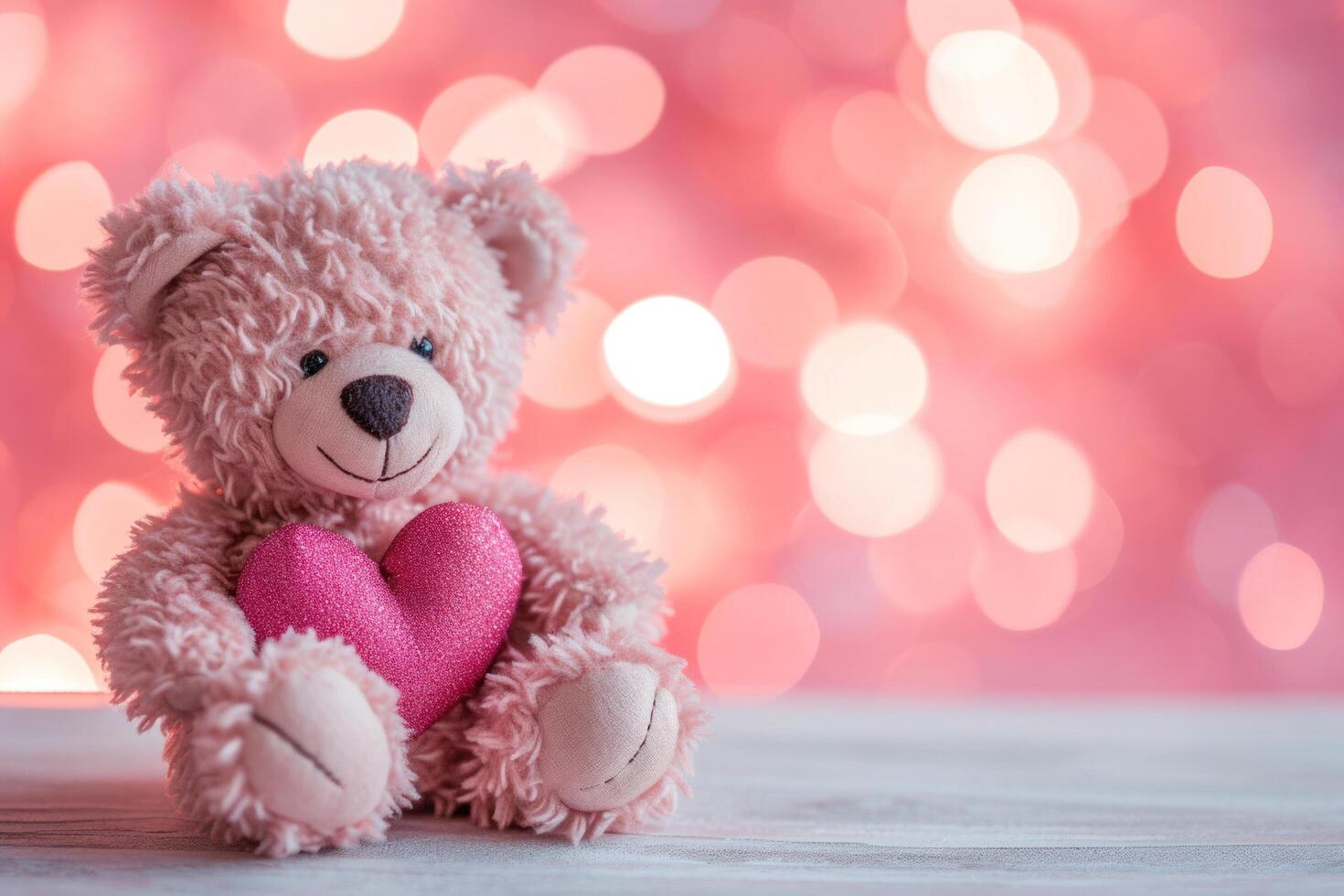 ai genererad en liten Björn med rosa hjärta Sammanträde Nästa till den foto