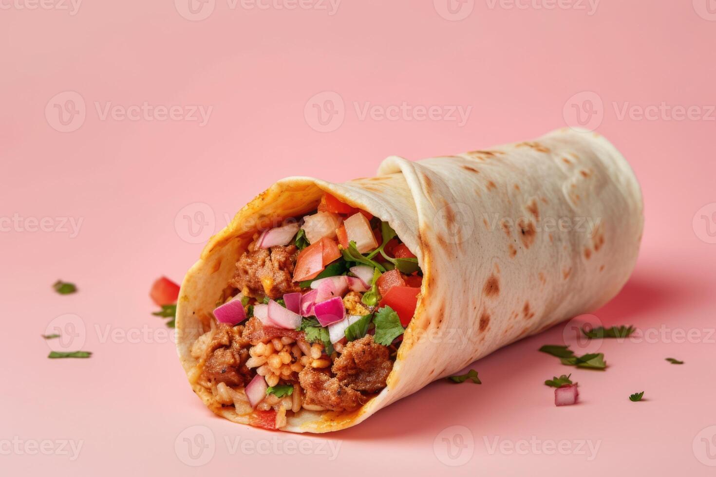 ai genererad mexikansk burrito med nötkött och grönsaker foto