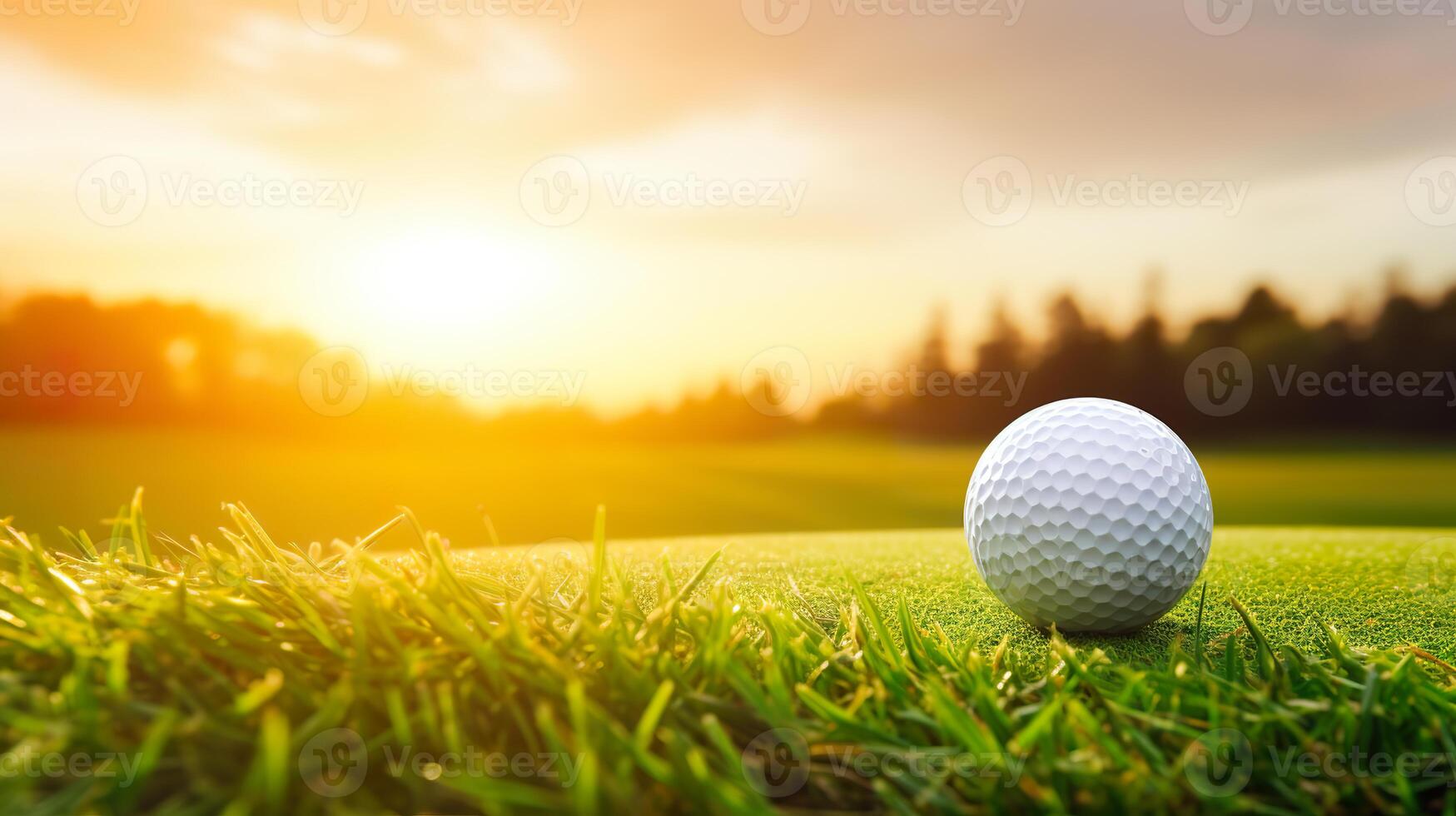 ai genererad golf boll på soluppgång på de kurs foto
