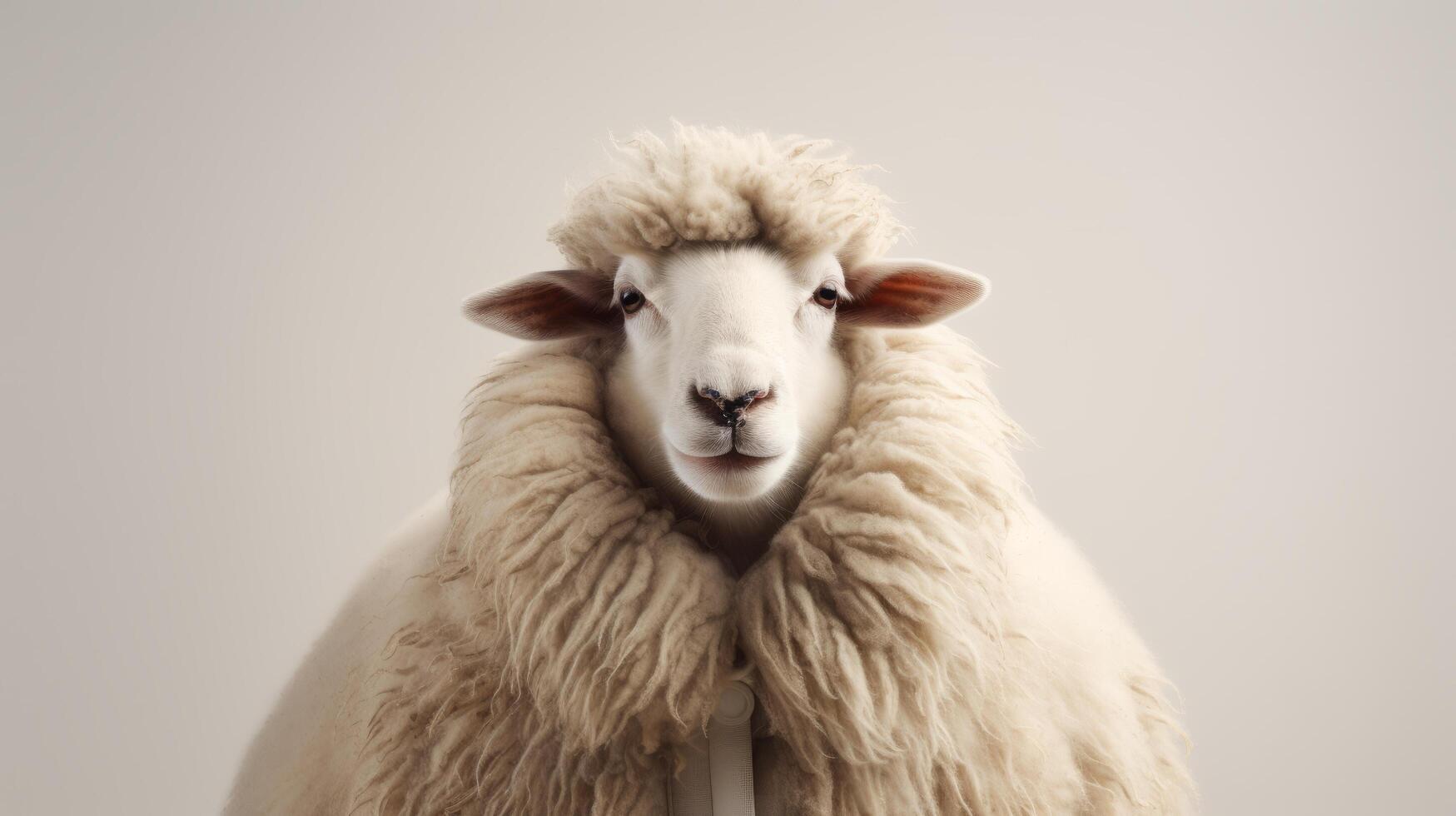 ai genererad djur- rättigheter begrepp en får med fluffig päls på vit foto