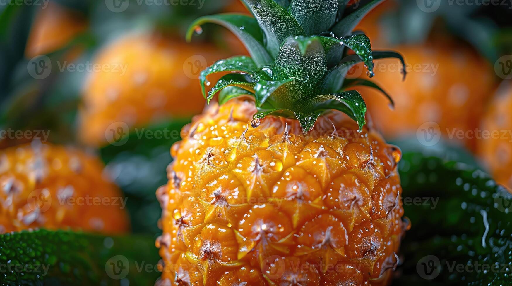 ai genererad tropisk ananas paradis - en bakgrund visa upp en tropisk paradis med en ananas, fångande de exotisk och vibrerande väsen av de frukt våt med vatten liten droppe. foto