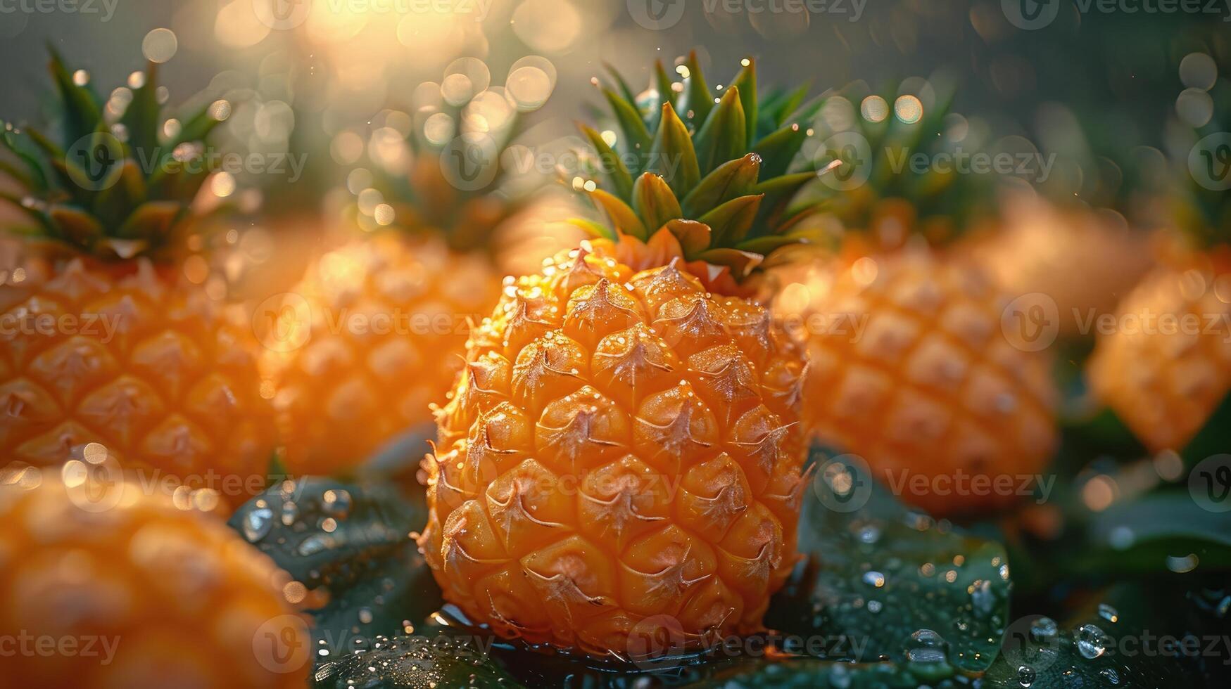 ai genererad tropisk ananas paradis - en bakgrund visa upp en tropisk paradis med en ananas, fångande de exotisk och vibrerande väsen av de frukt våt med vatten liten droppe. foto